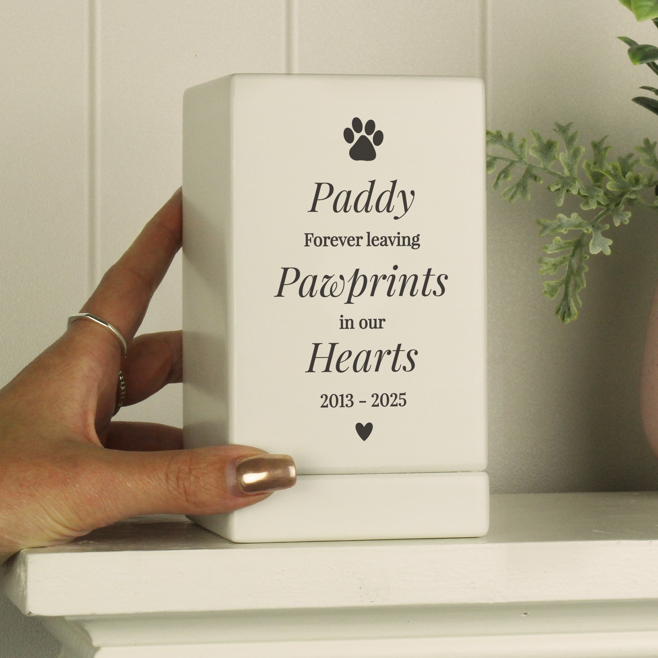 Personalised Pet Pawprints Small Wooden Urn - gift & personalise