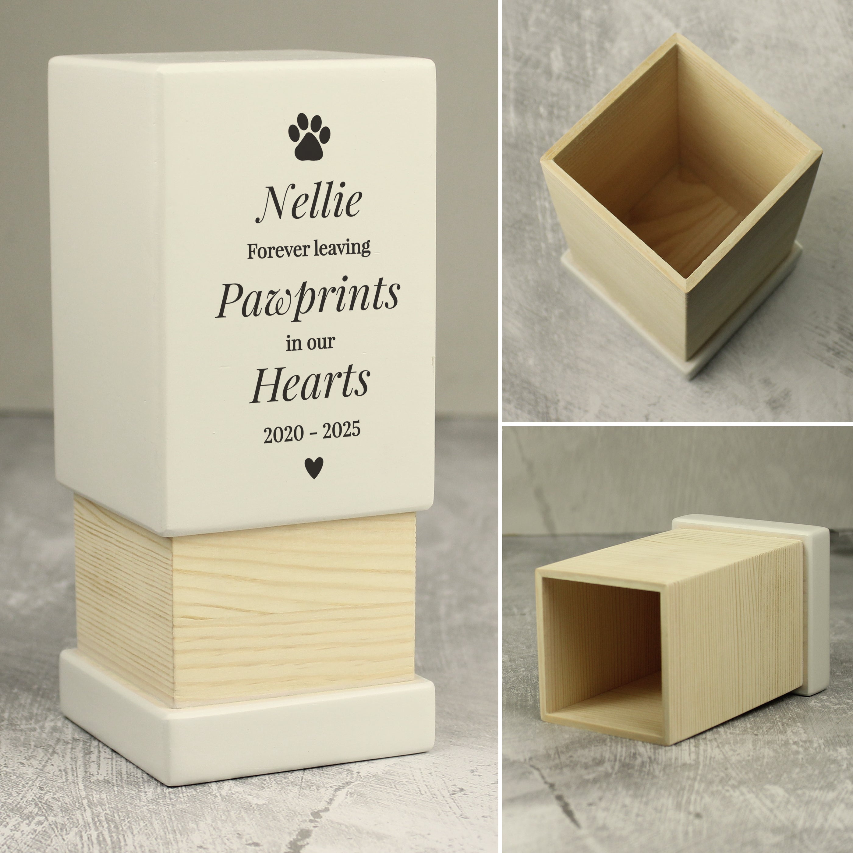 Personalised Pet Pawprints Small Wooden Urn - gift & personalise