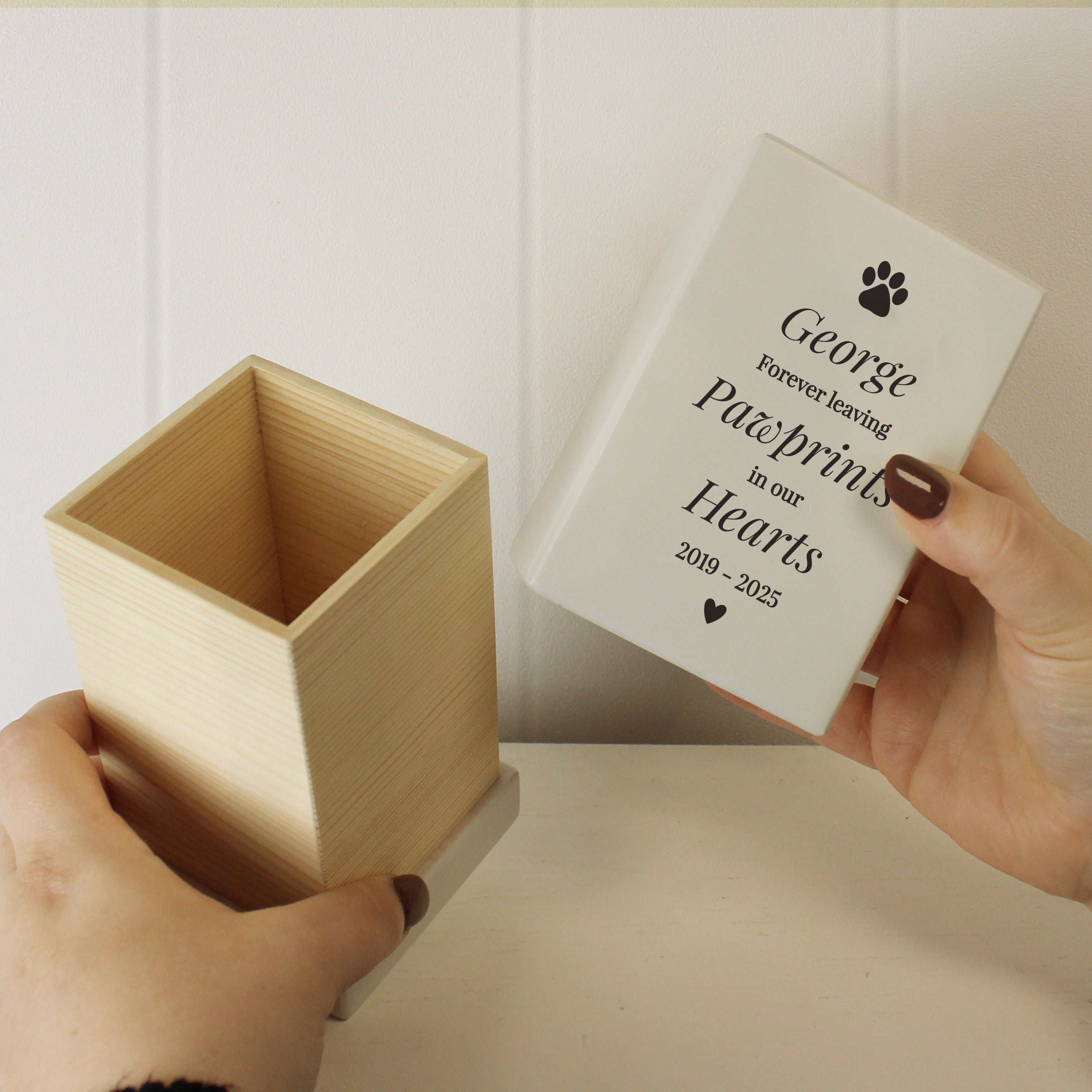 Personalised Pet Pawprints Small Wooden Urn - gift & personalise