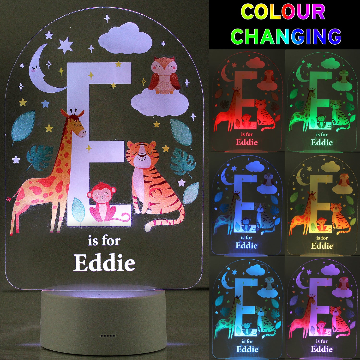 Personalised Animal Alphabet LED Colour Changing Night Light - gift & personalise