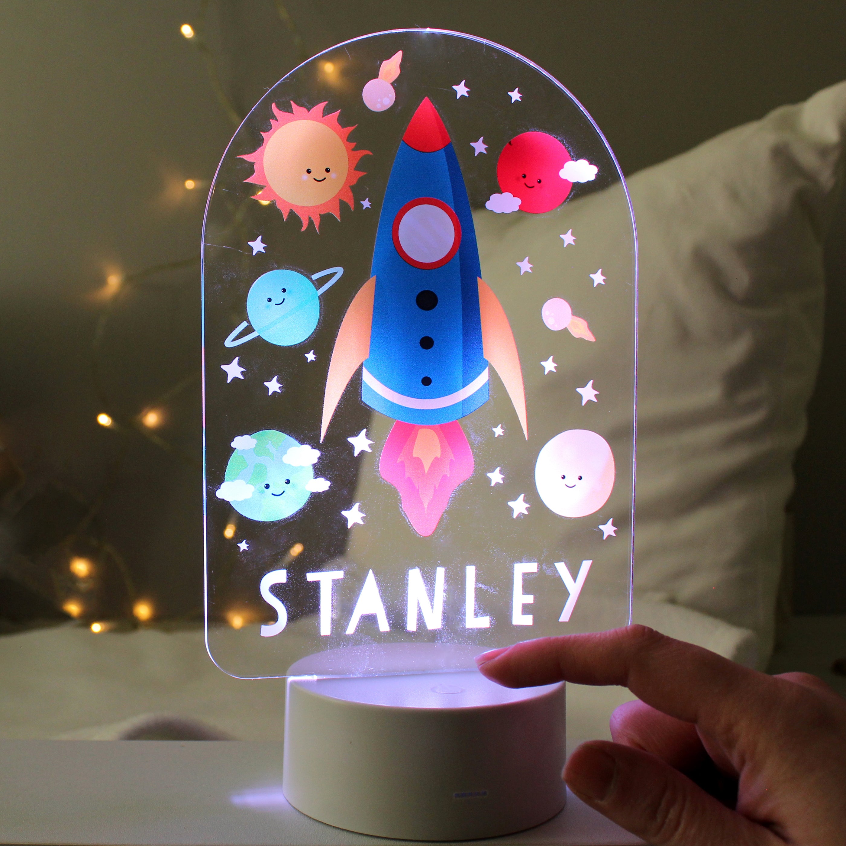 Personalised Space Rocket LED Colour Changing Night Light - gift & personalise