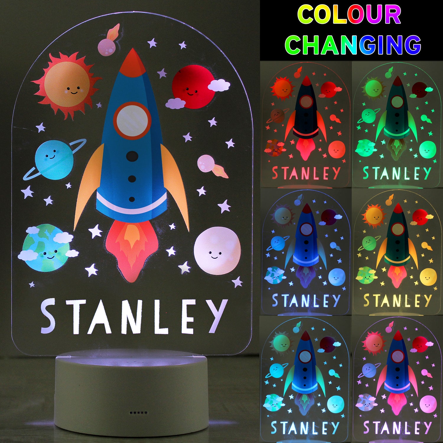 Personalised Space Rocket LED Colour Changing Night Light - gift & personalise