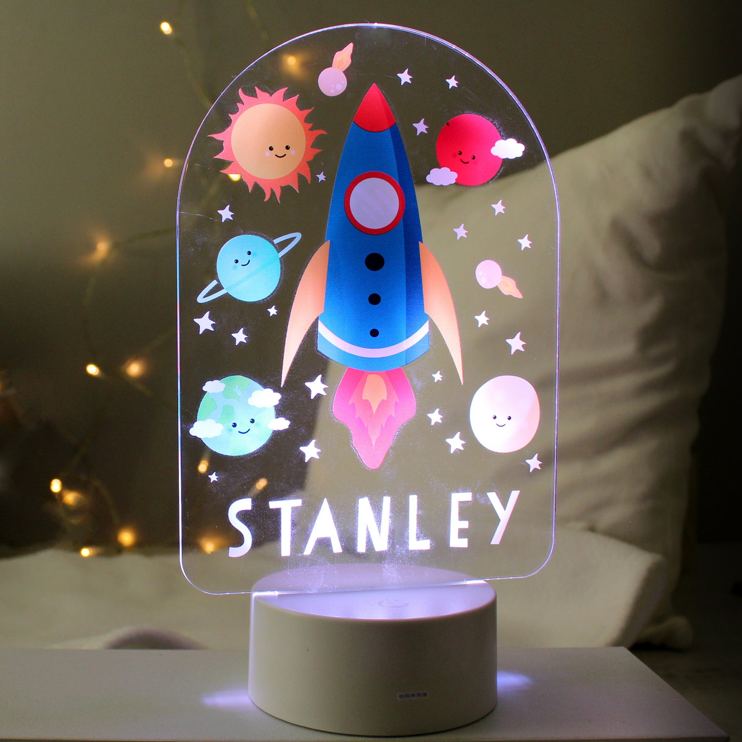 Personalised Space Rocket LED Colour Changing Night Light - gift & personalise