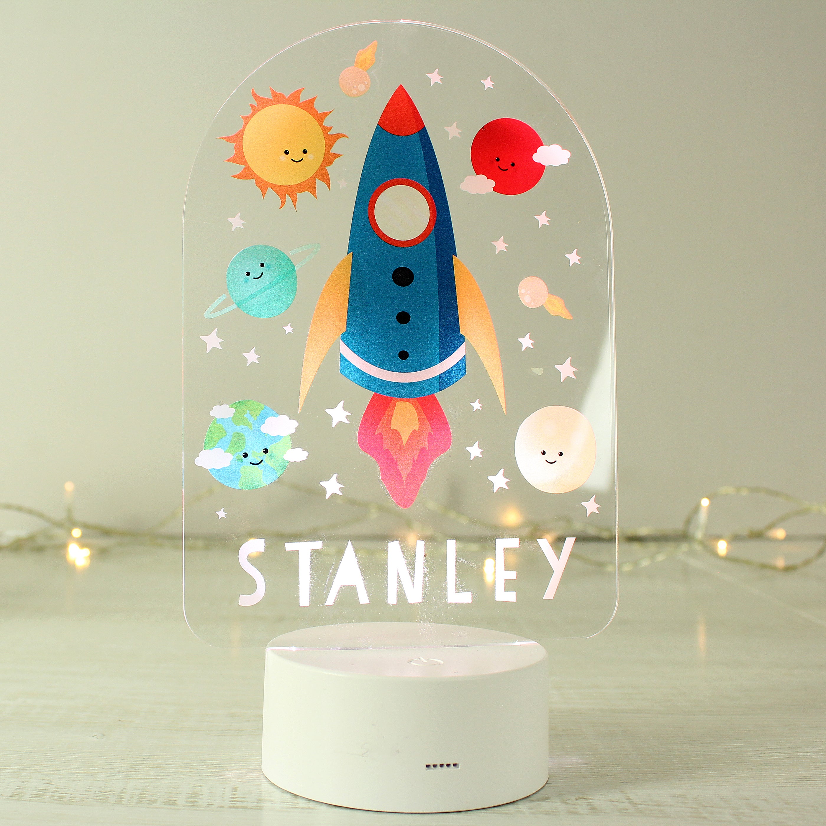 Personalised Space Rocket LED Colour Changing Night Light - gift & personalise