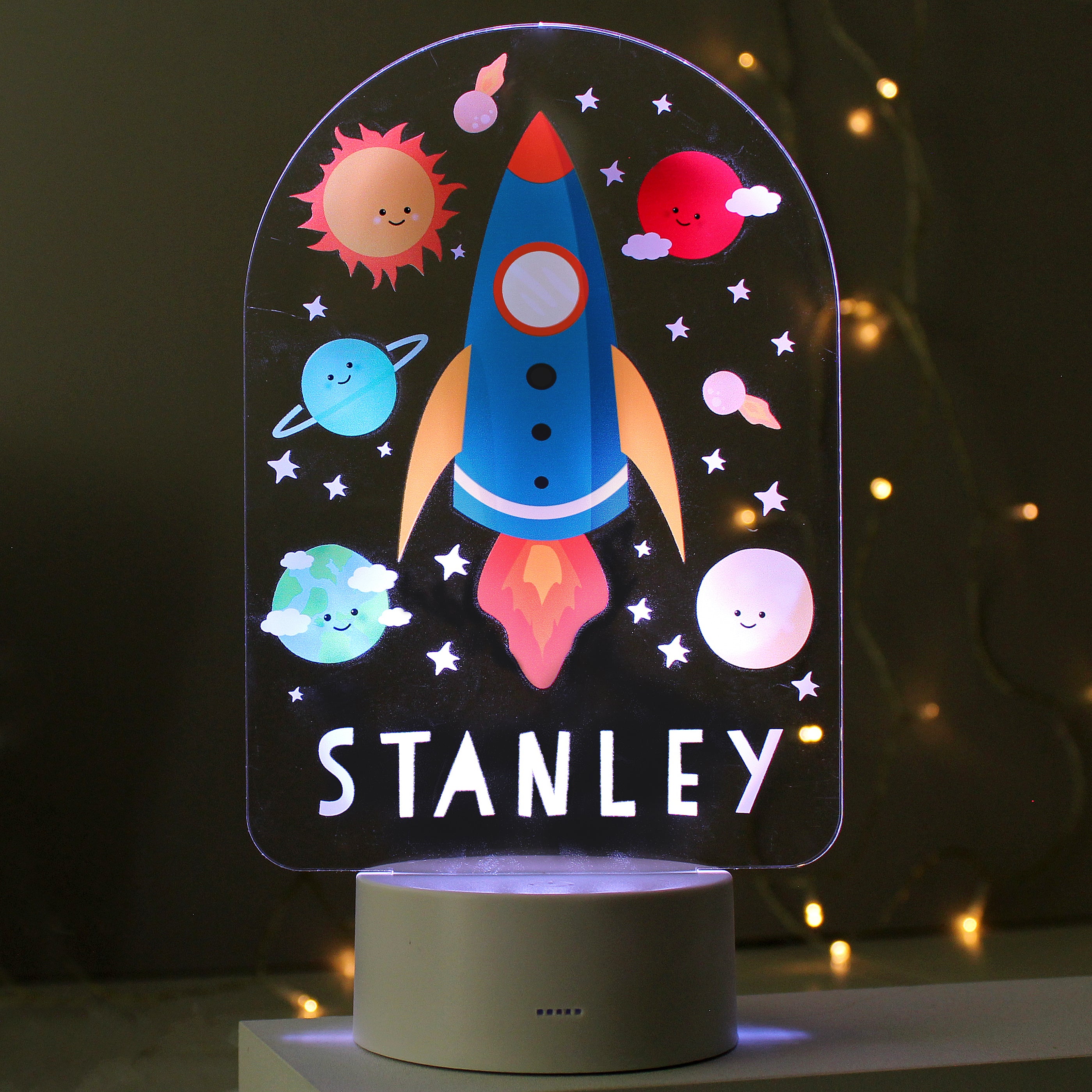 Personalised Space Rocket LED Colour Changing Night Light - gift & personalise