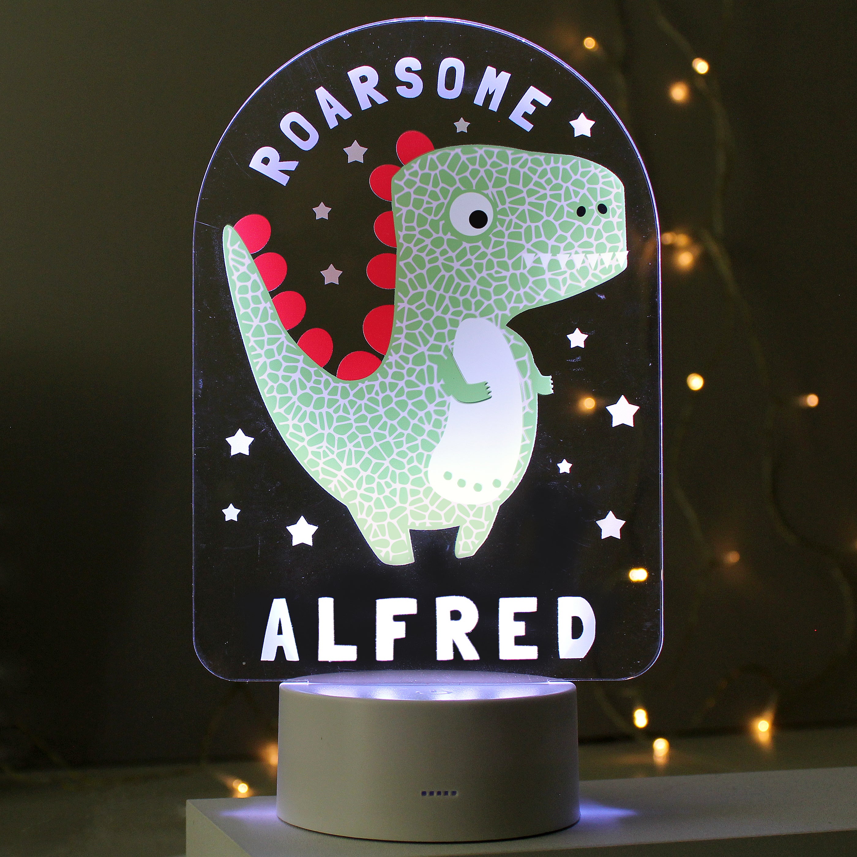 Personalised Roarsome Dinosaur LED Colour Changing Night Light - gift & personalise