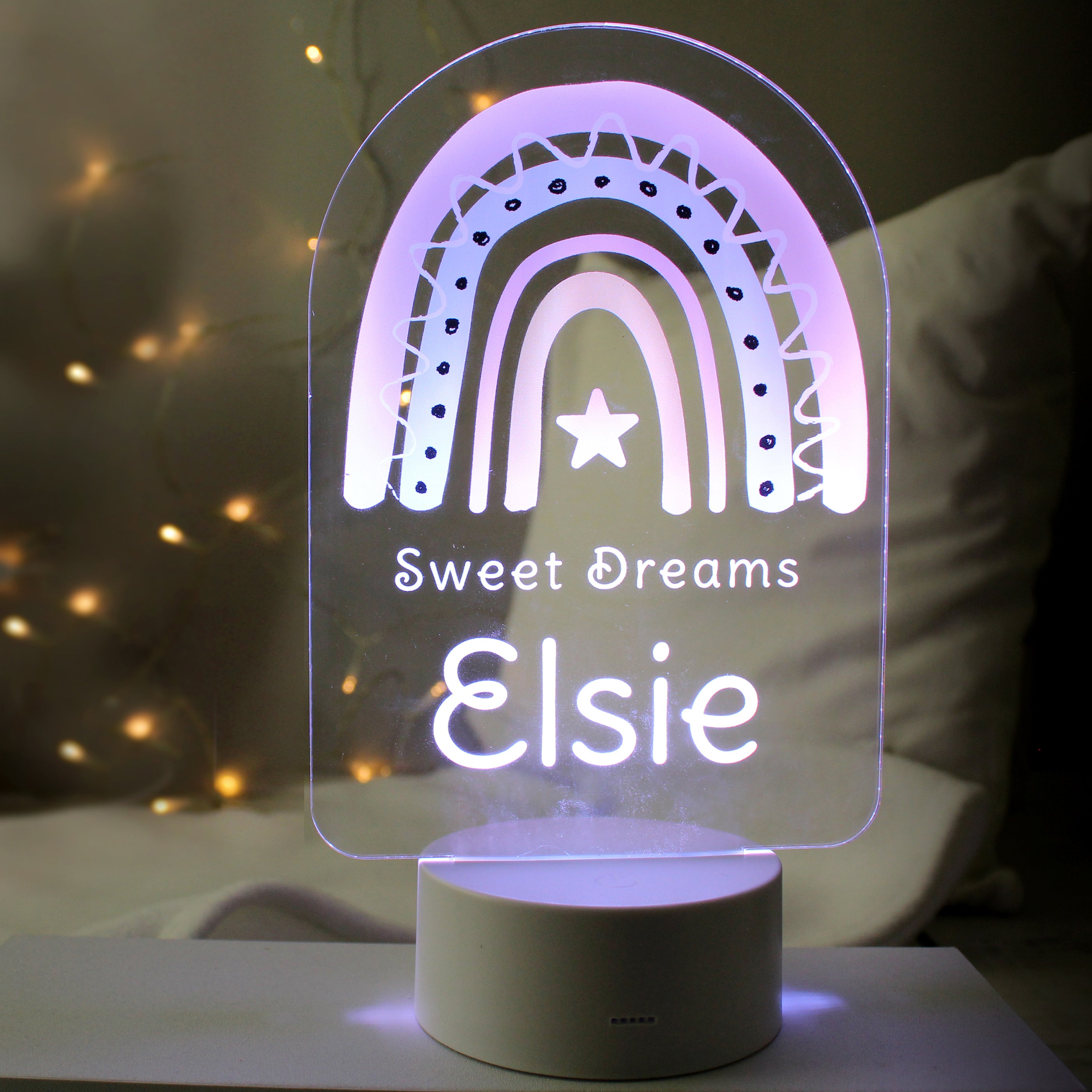 Personalised Pink Rainbow LED Colour Changing Night Light - gift & personalise