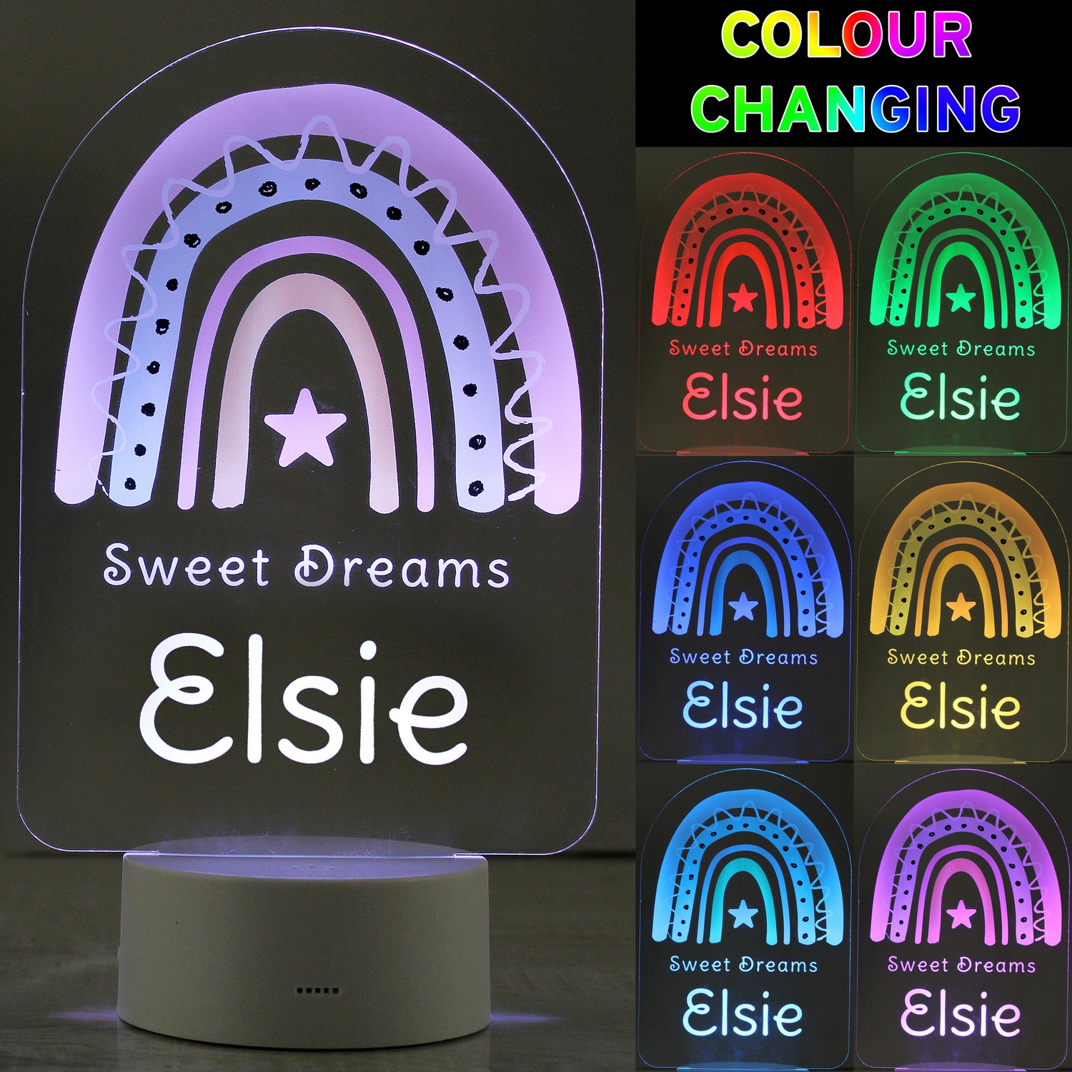 Personalised Pink Rainbow LED Colour Changing Night Light - gift & personalise