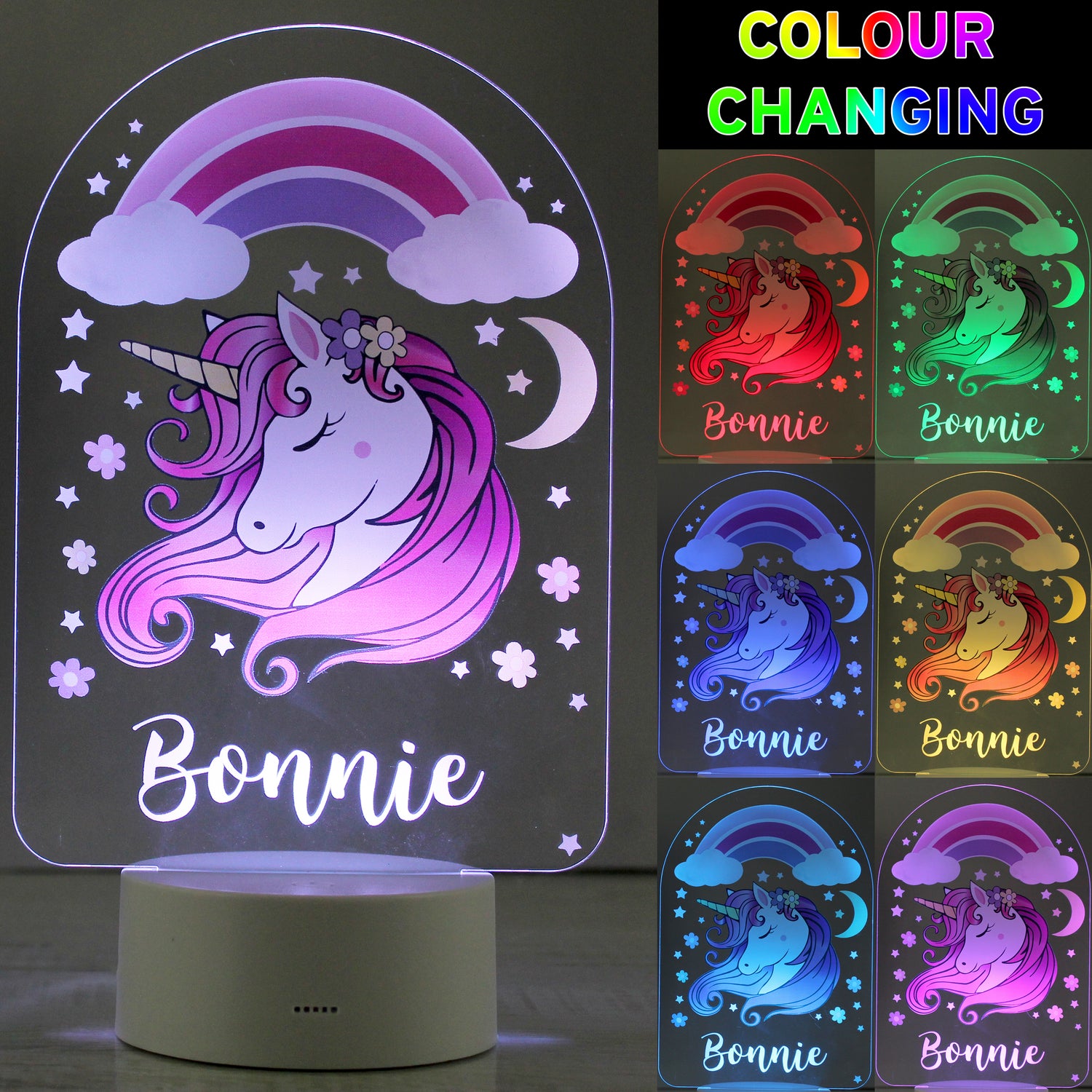 Personalised Pink Unicorn LED Colour Changing Night Light - gift & personalise