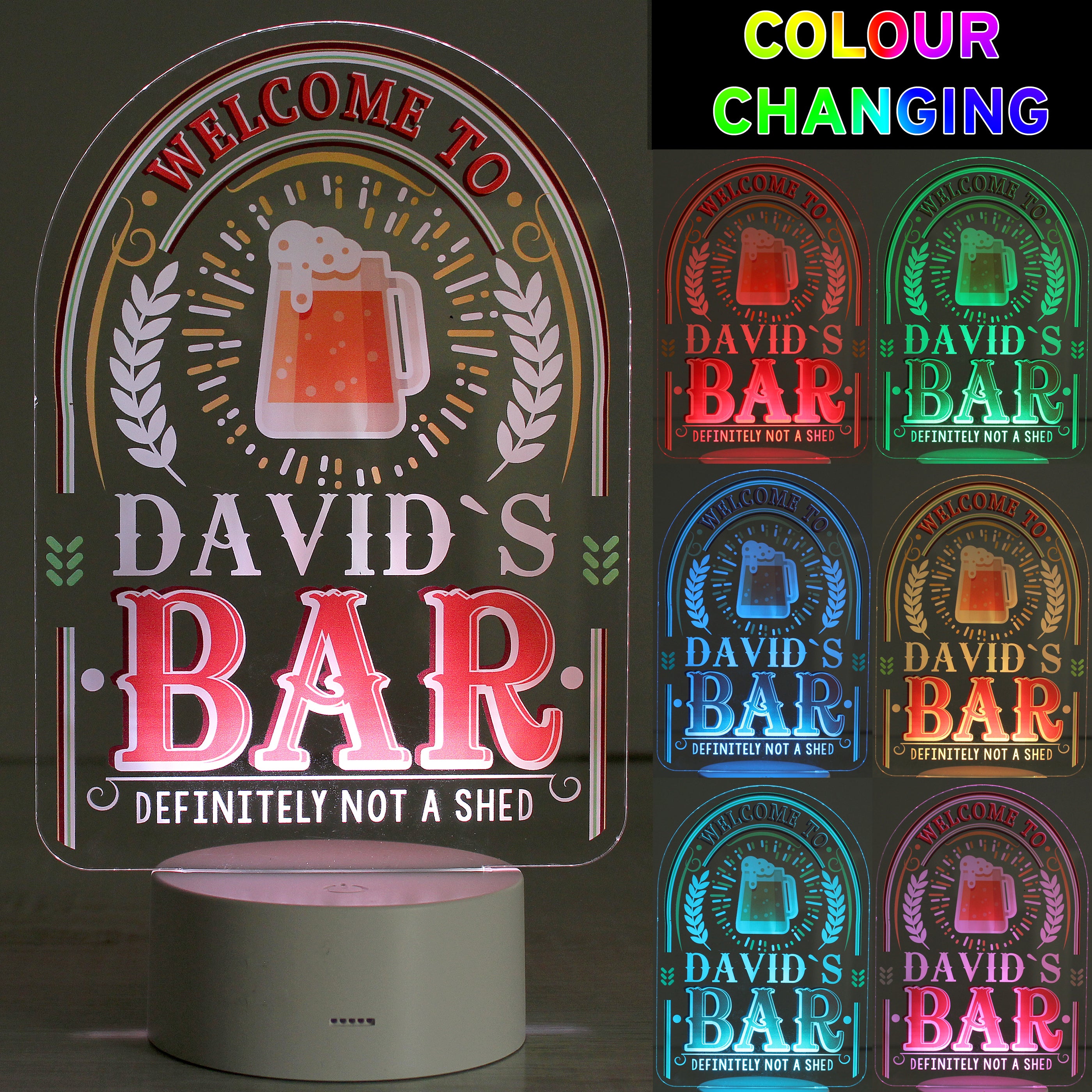 Personalised LED Colour Changing Bar Sign - gift & personalise