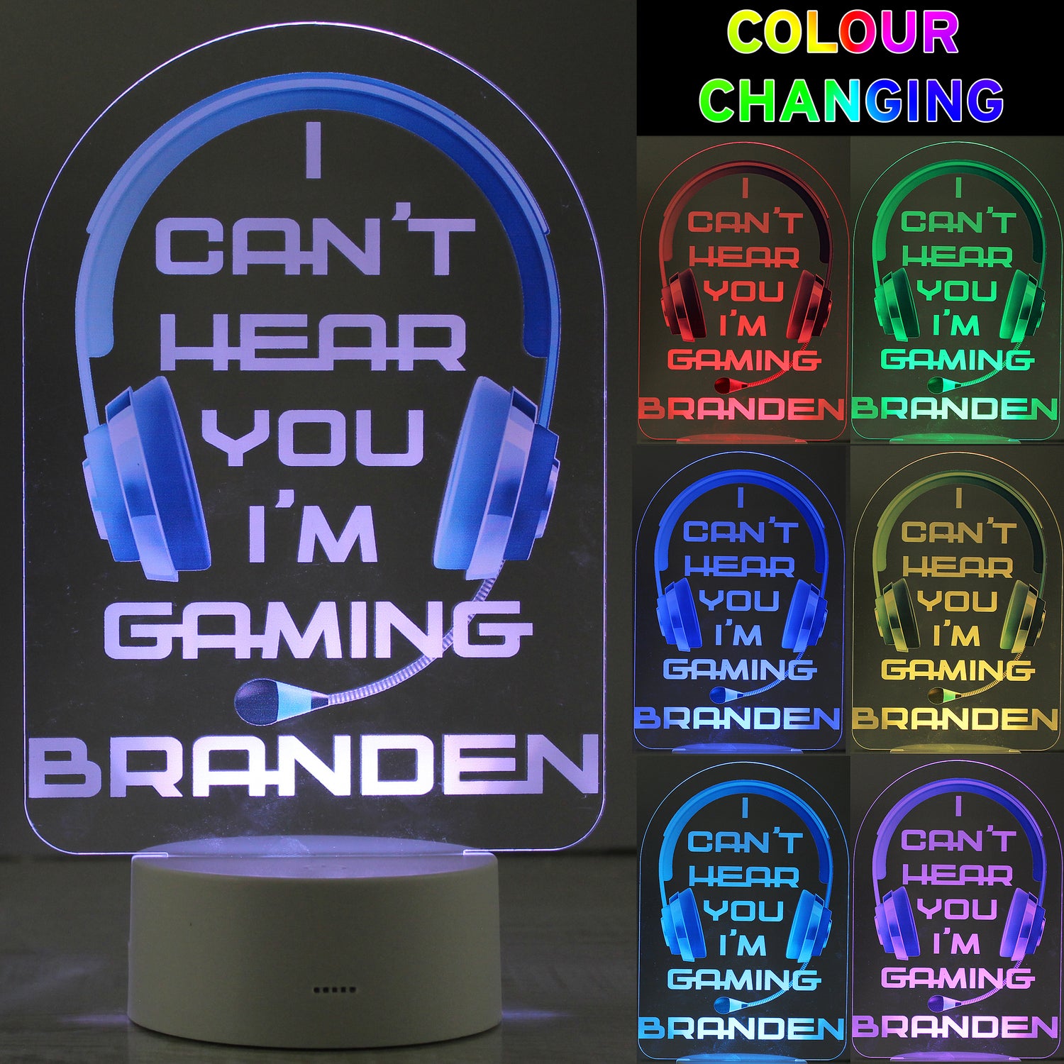 Personalised Blue Gaming LED Colour Changing Night Light - gift & personalise