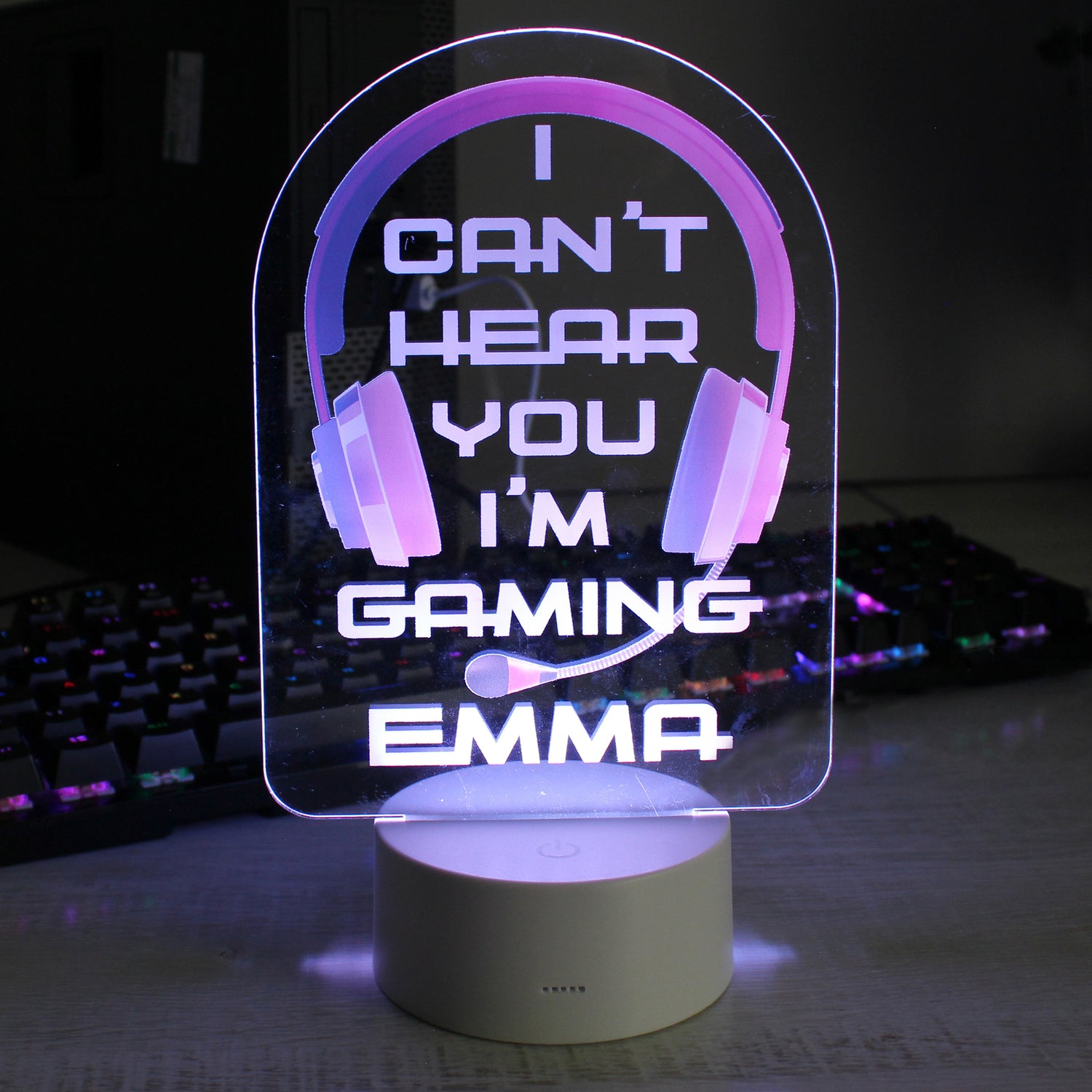 Personalised Pink Gaming LED Colour Changing Night Light - gift & personalise