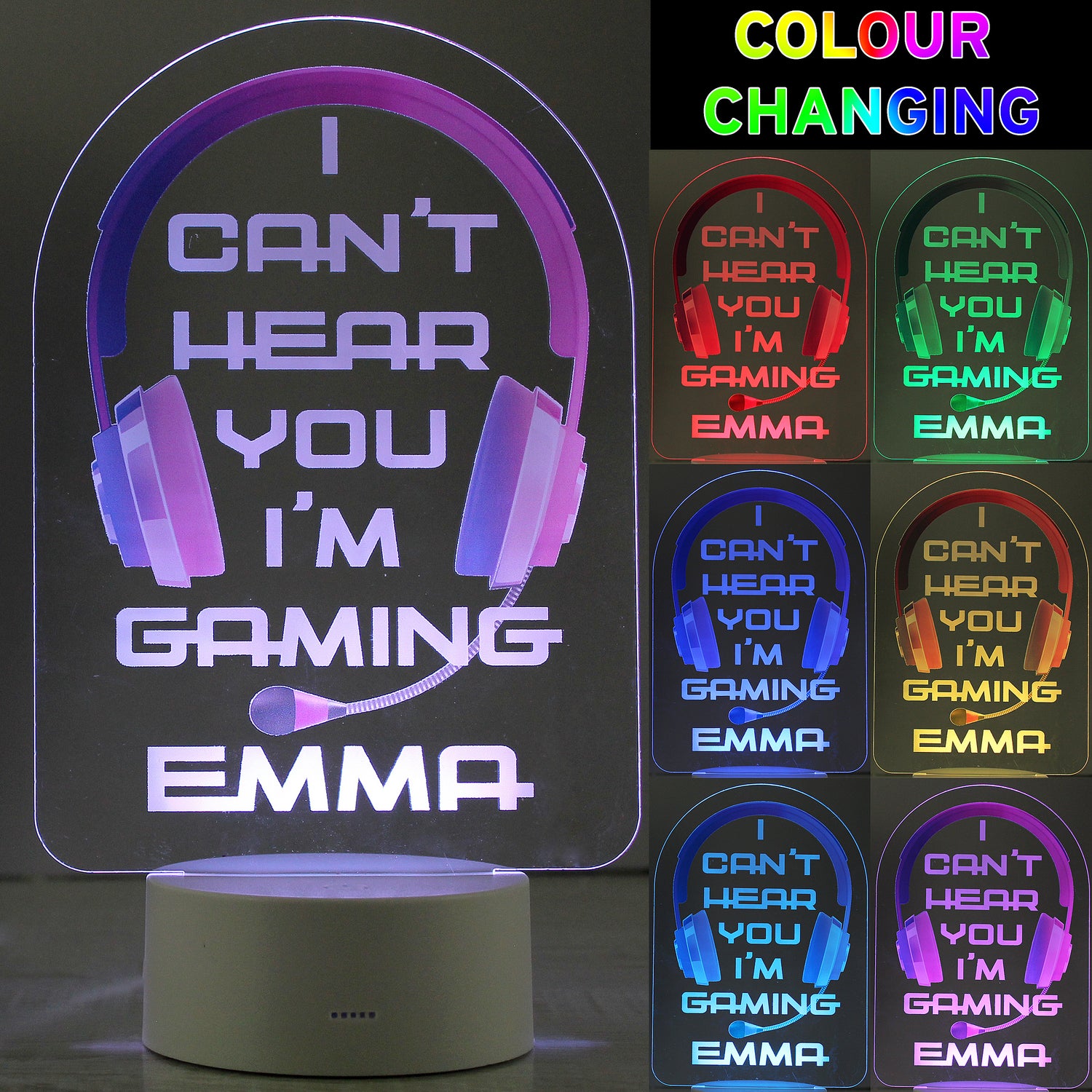 Personalised Pink Gaming LED Colour Changing Night Light - gift & personalise