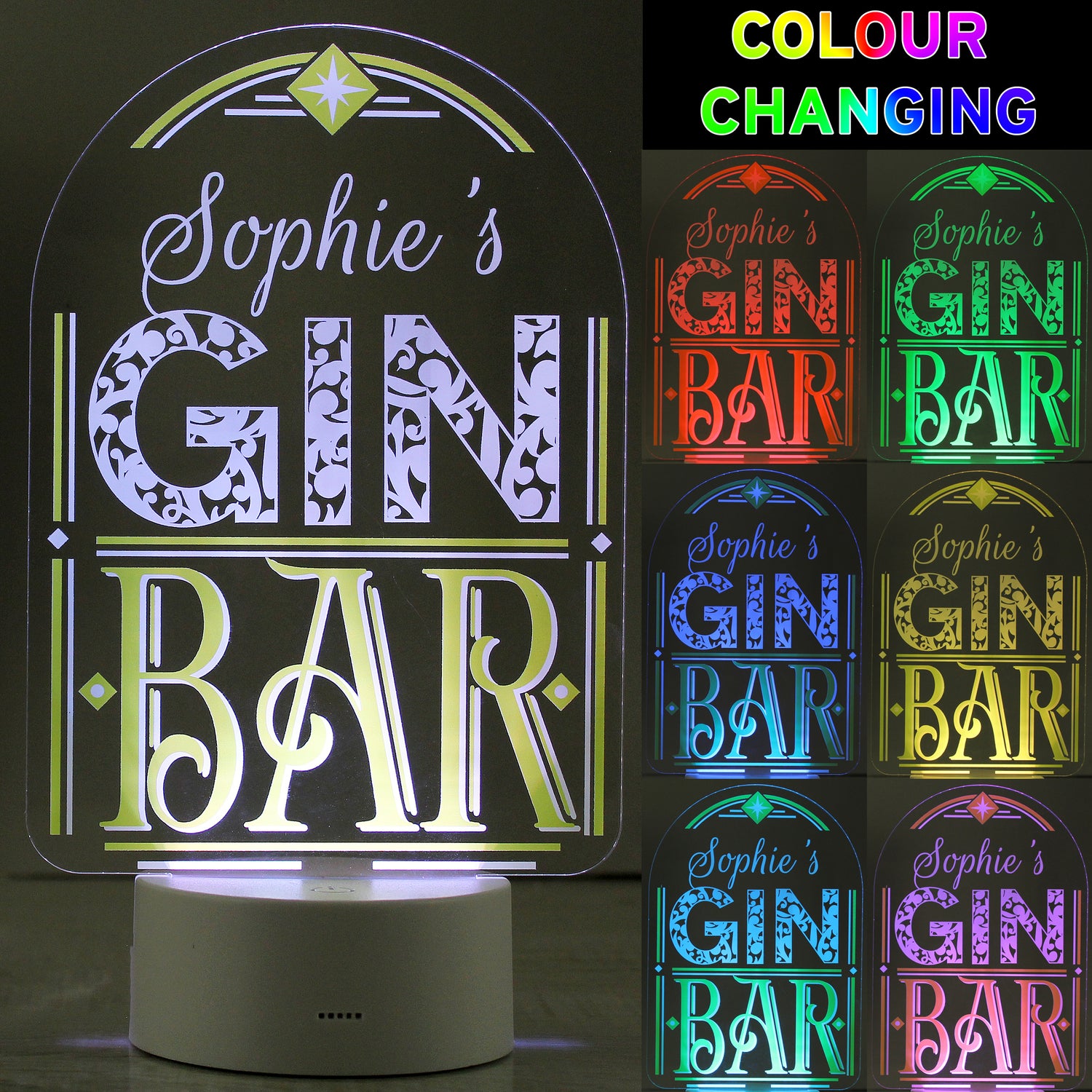 Personalised LED Colour Changing Gin Bar Sign - gift & personalise