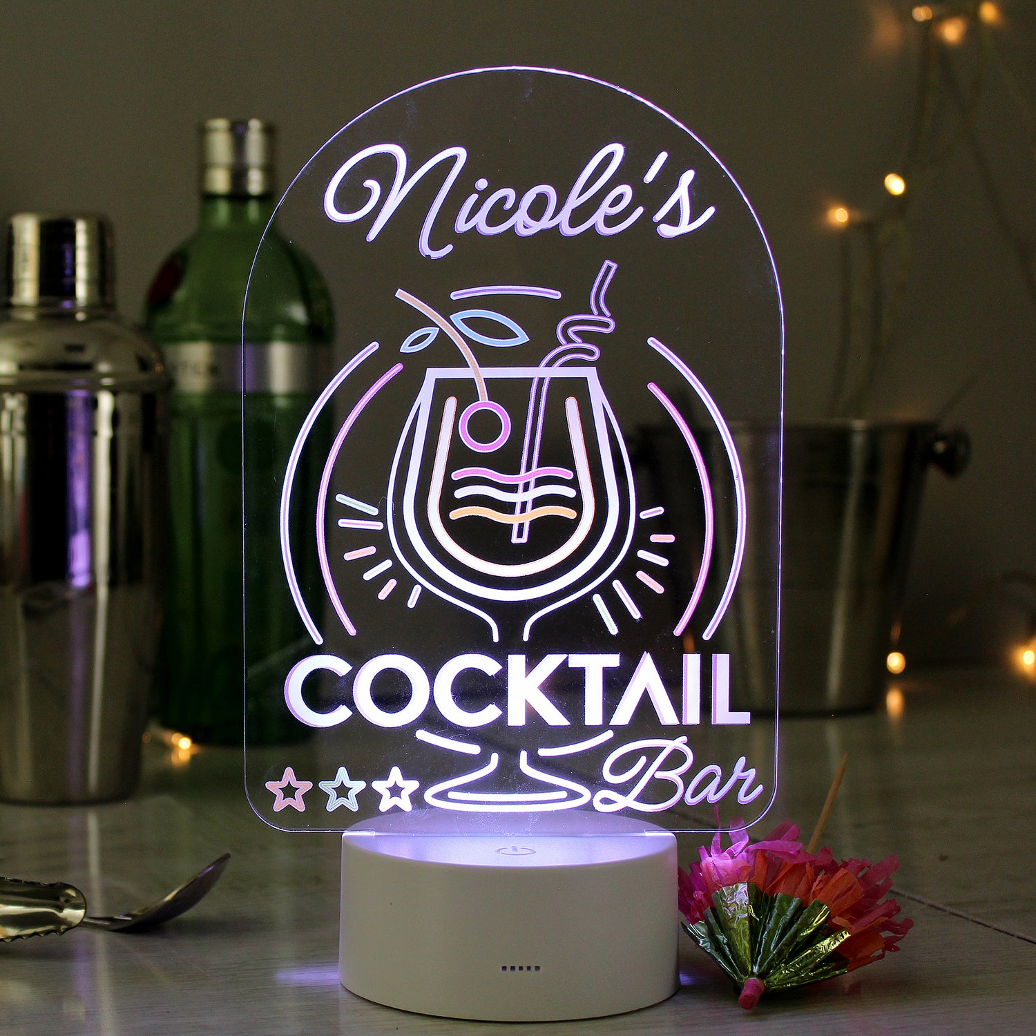 Personalised LED Colour Changing Cocktail Bar Sign - gift & personalise