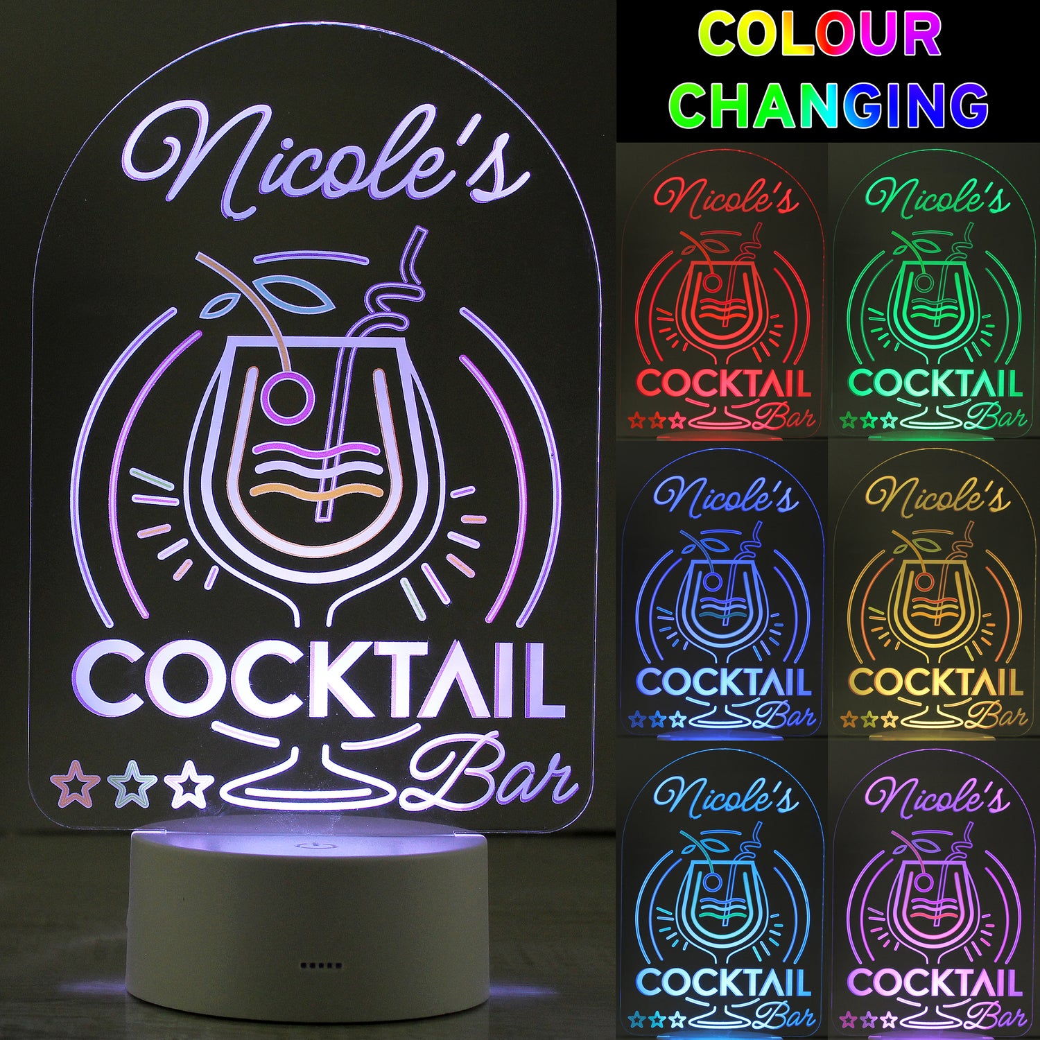 Personalised LED Colour Changing Cocktail Bar Sign - gift & personalise