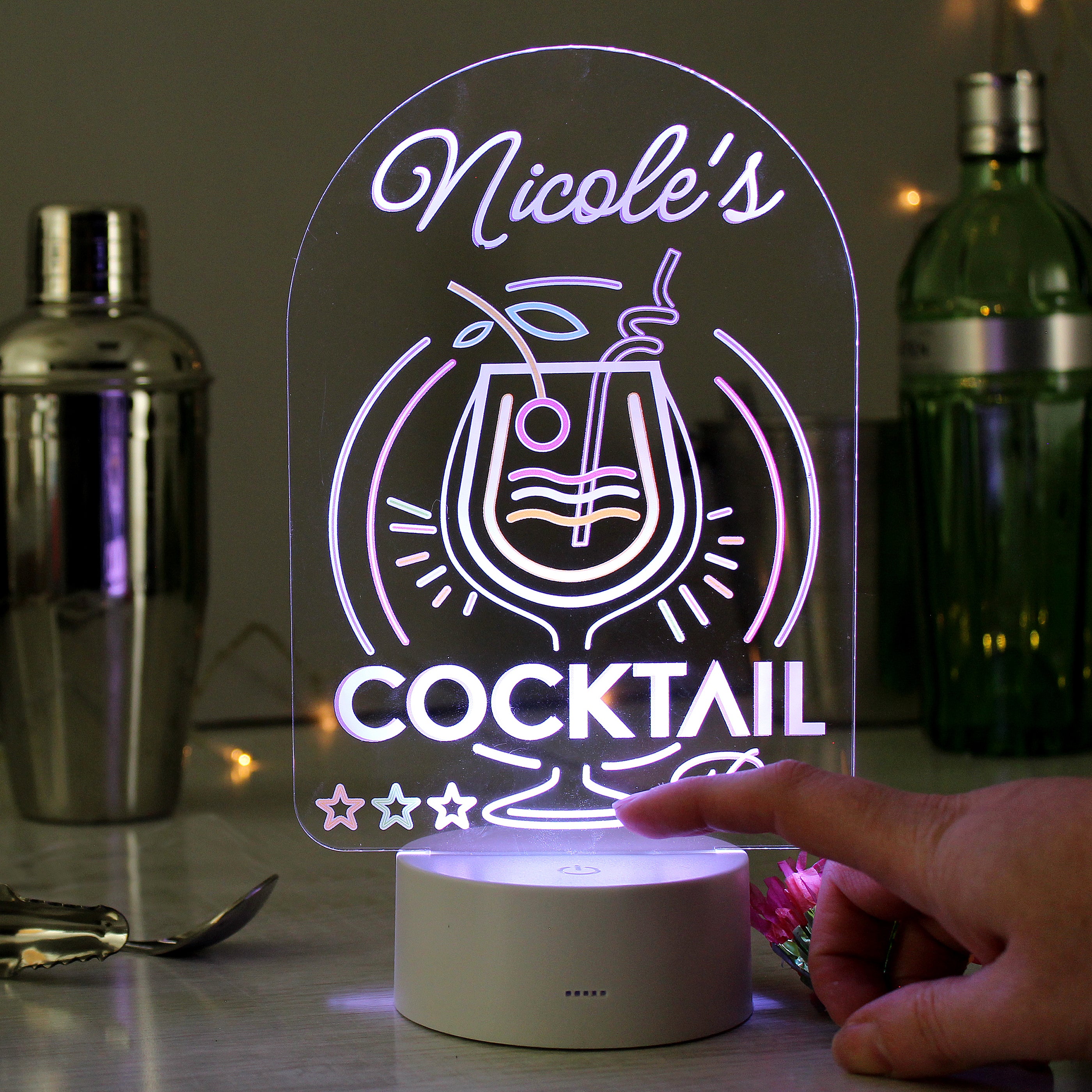 Personalised LED Colour Changing Cocktail Bar Sign - gift & personalise