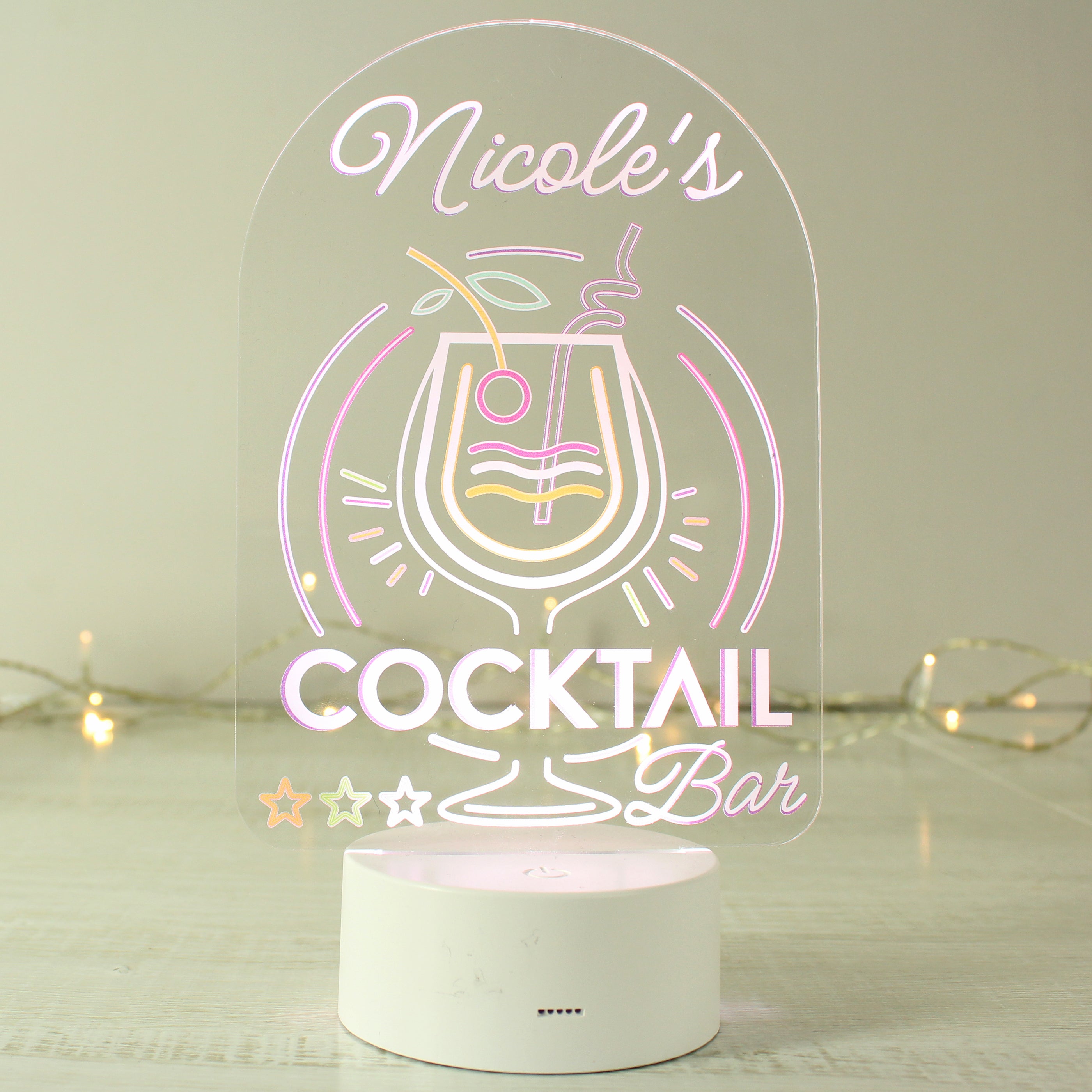 Personalised LED Colour Changing Cocktail Bar Sign - gift & personalise