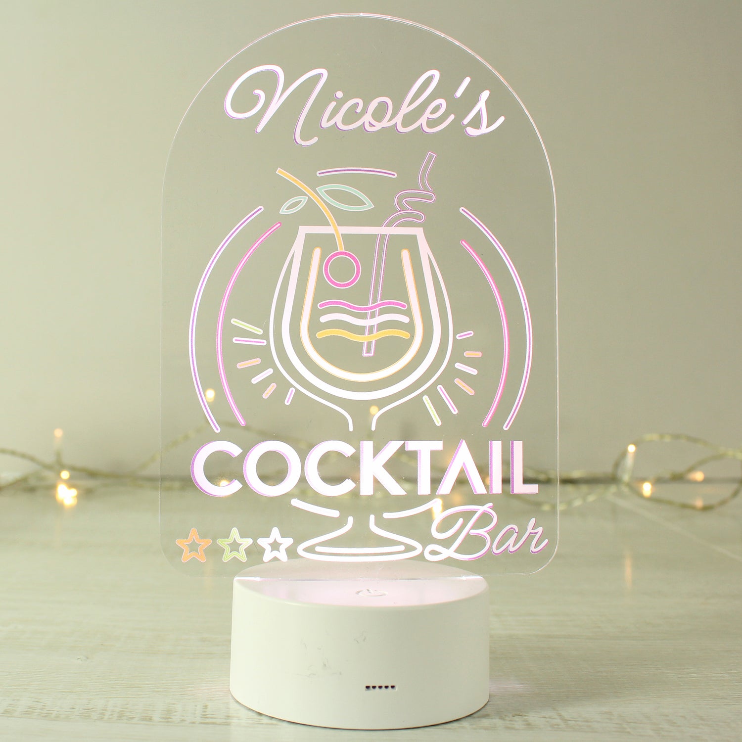 Personalised LED Colour Changing Cocktail Bar Sign - gift & personalise