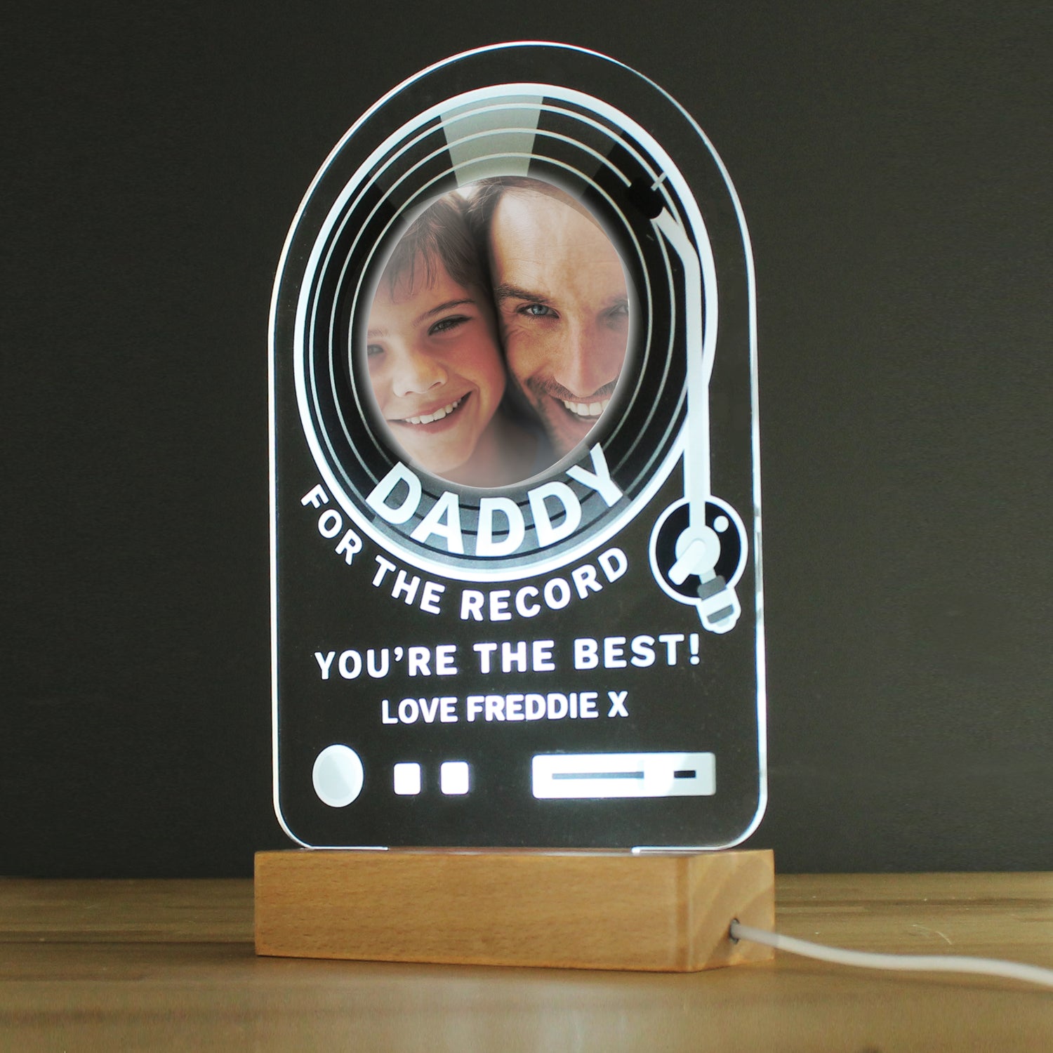 Personalised Record Photo Upload Wooden Based LED Light - gift & personalise