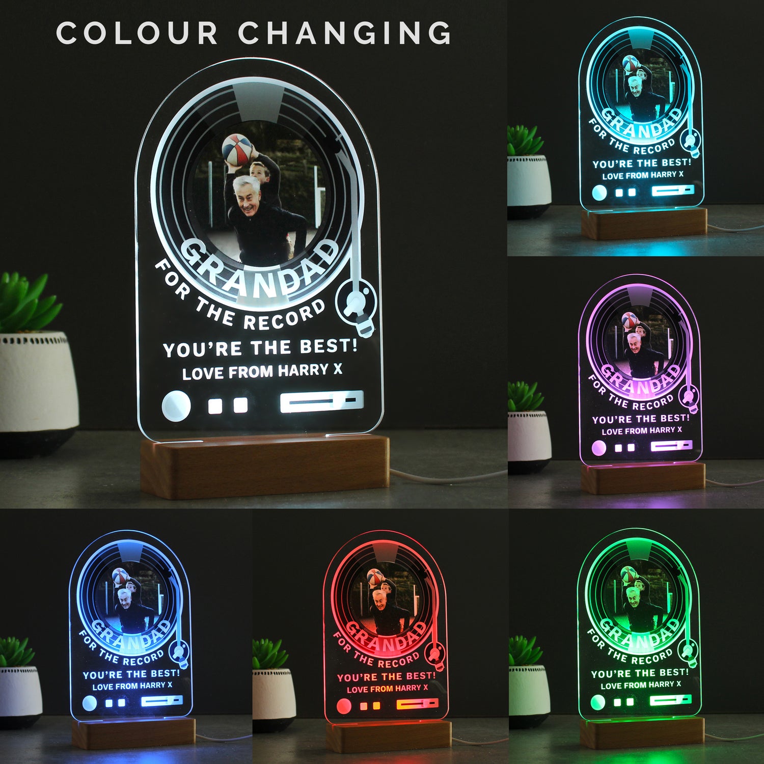 Personalised Record Photo Upload Wooden Based LED Light - gift & personalise