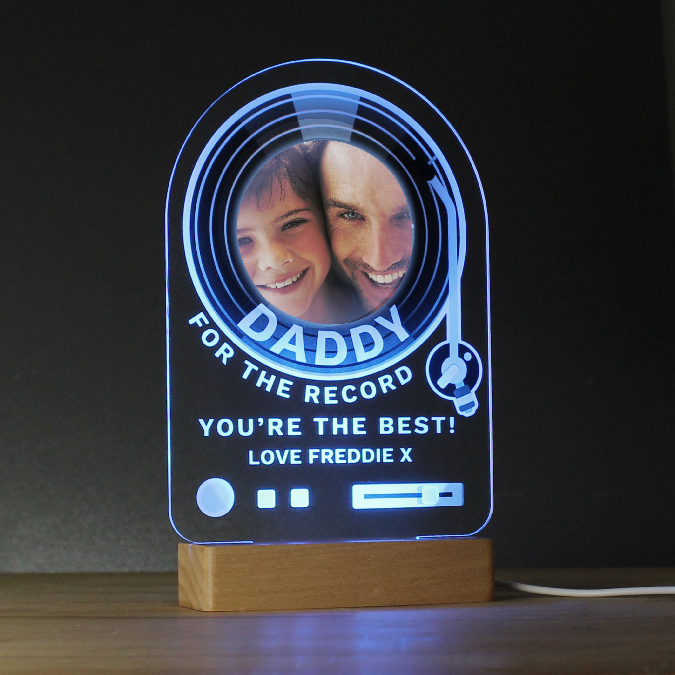 Personalised Record Photo Upload Wooden Based LED Light - gift & personalise