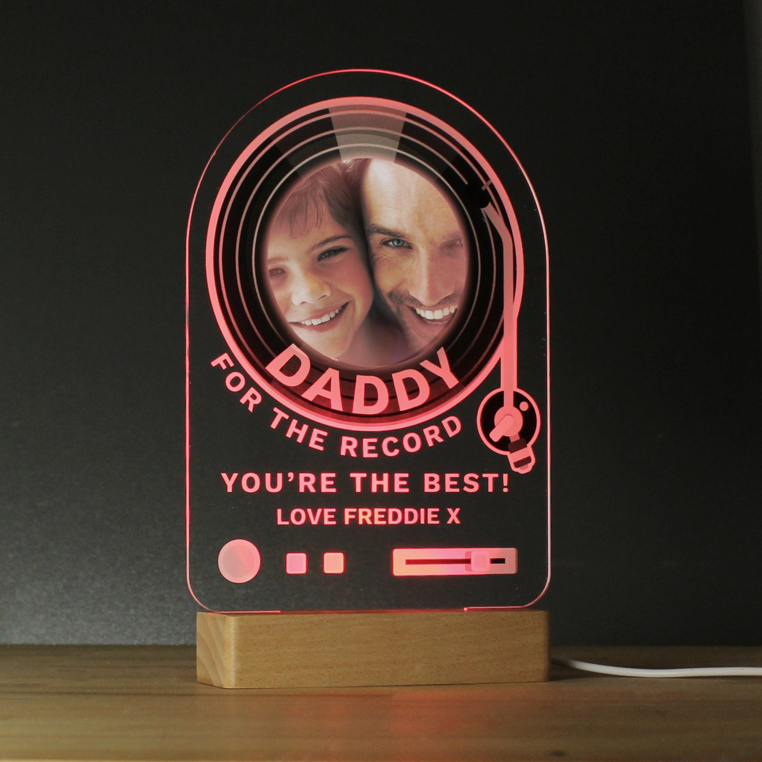 Personalised Record Photo Upload Wooden Based LED Light - gift & personalise