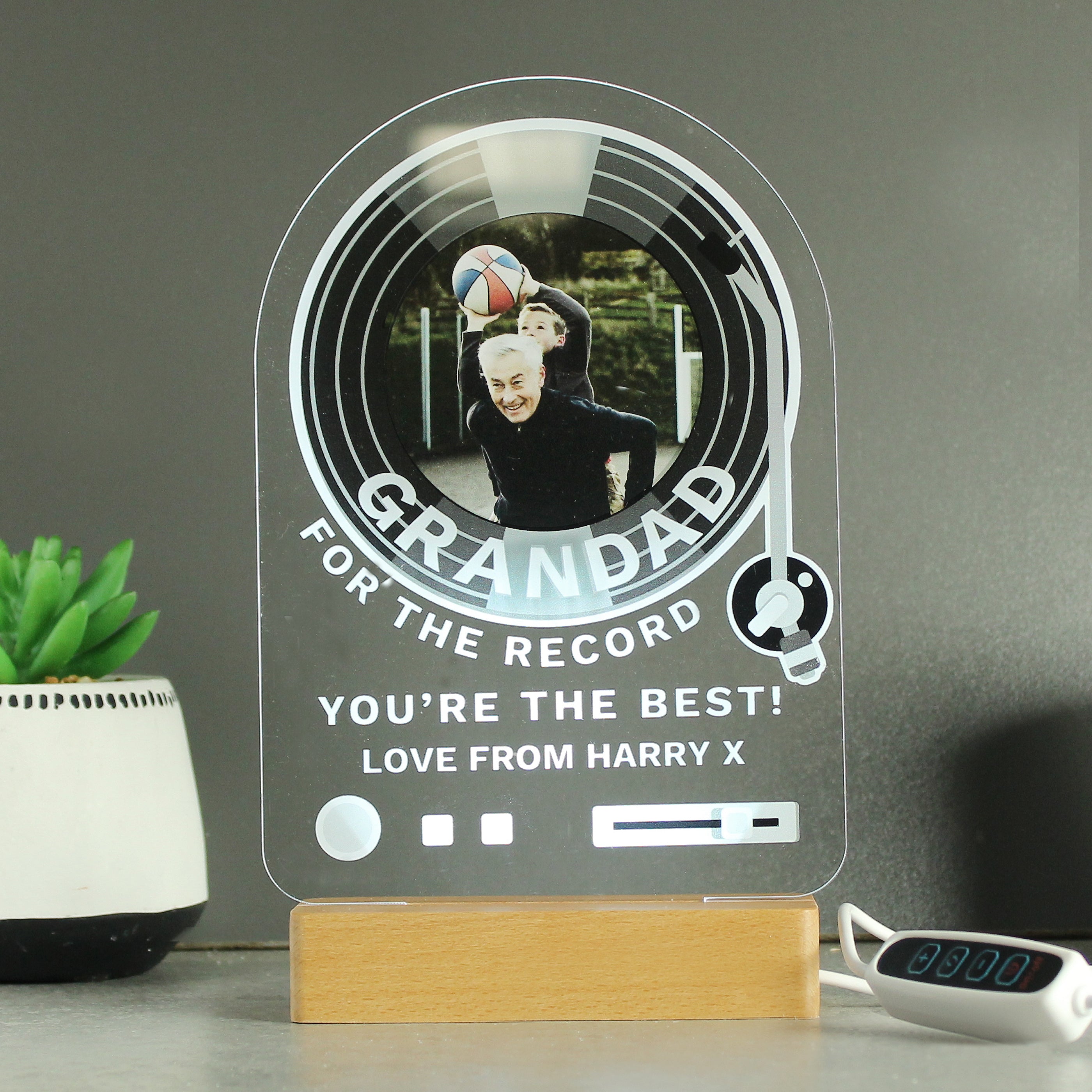 Personalised Record Photo Upload Wooden Based LED Light - gift & personalise