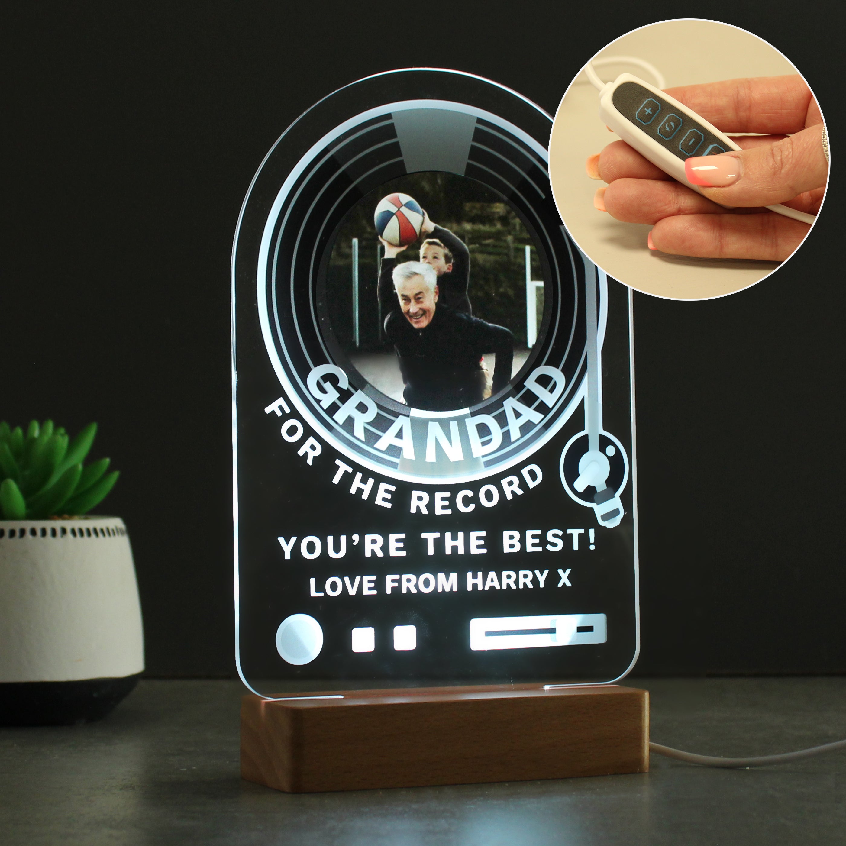 Personalised Record Photo Upload Wooden Based LED Light - gift & personalise