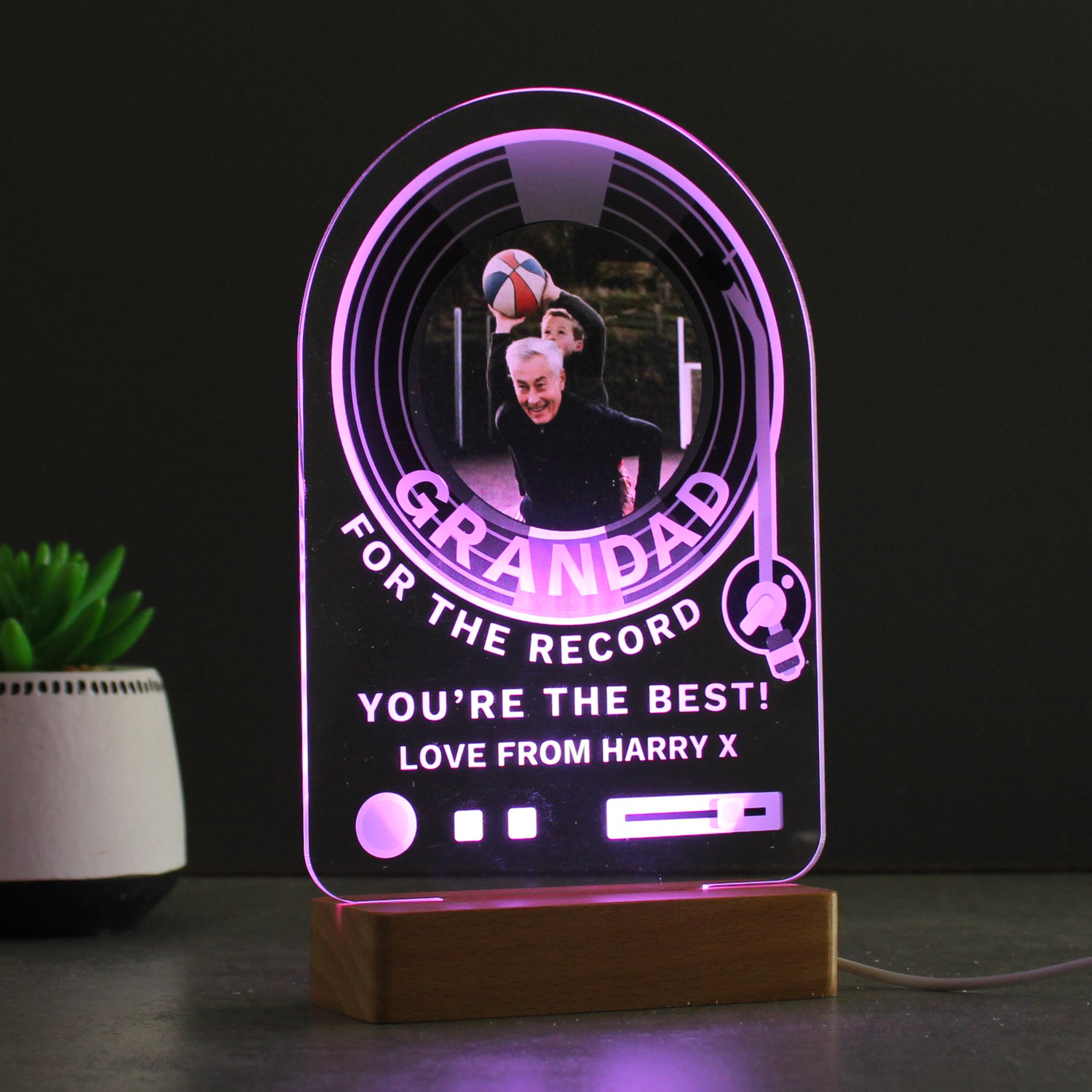 Personalised Record Photo Upload Wooden Based LED Light - gift & personalise