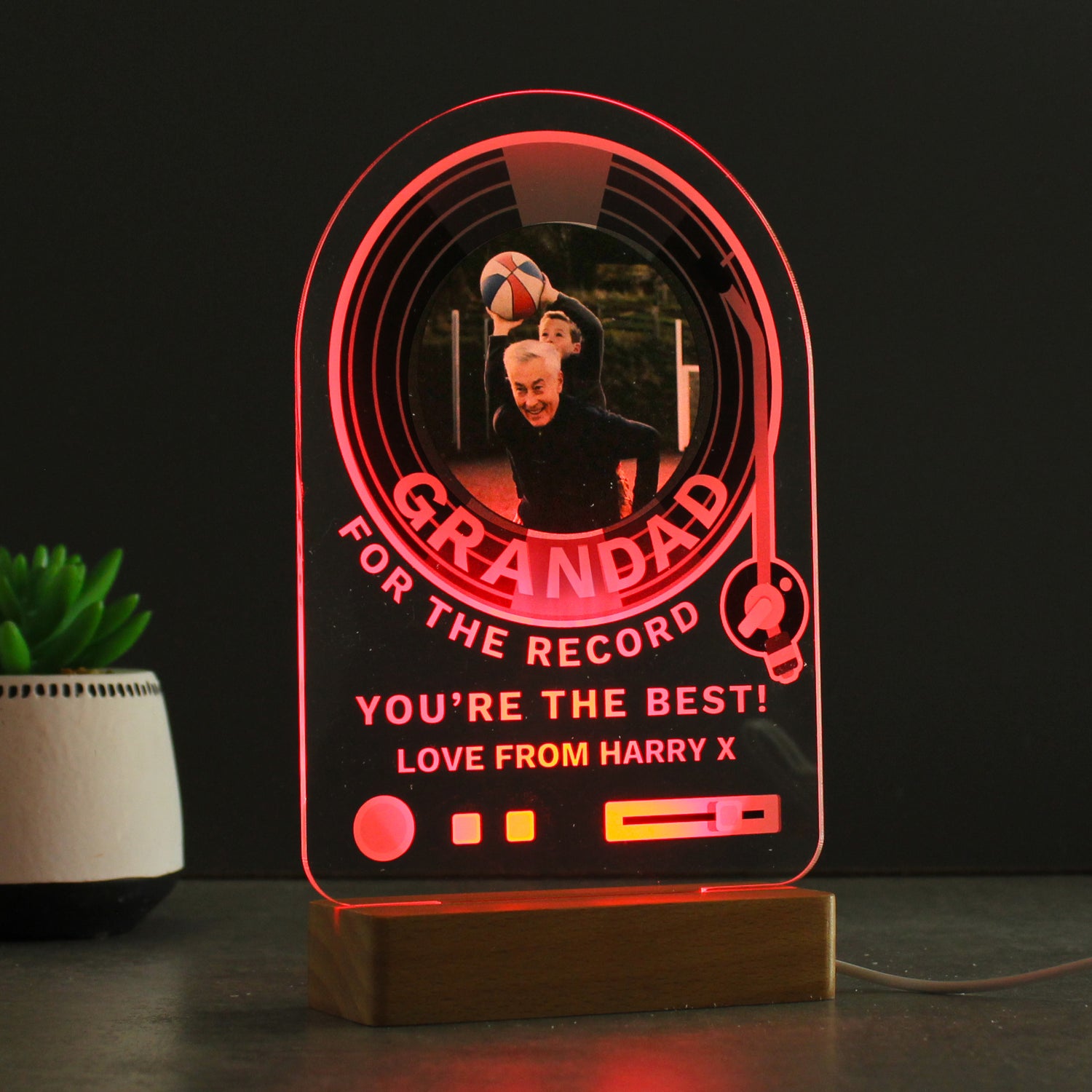 Personalised Record Photo Upload Wooden Based LED Light - gift & personalise