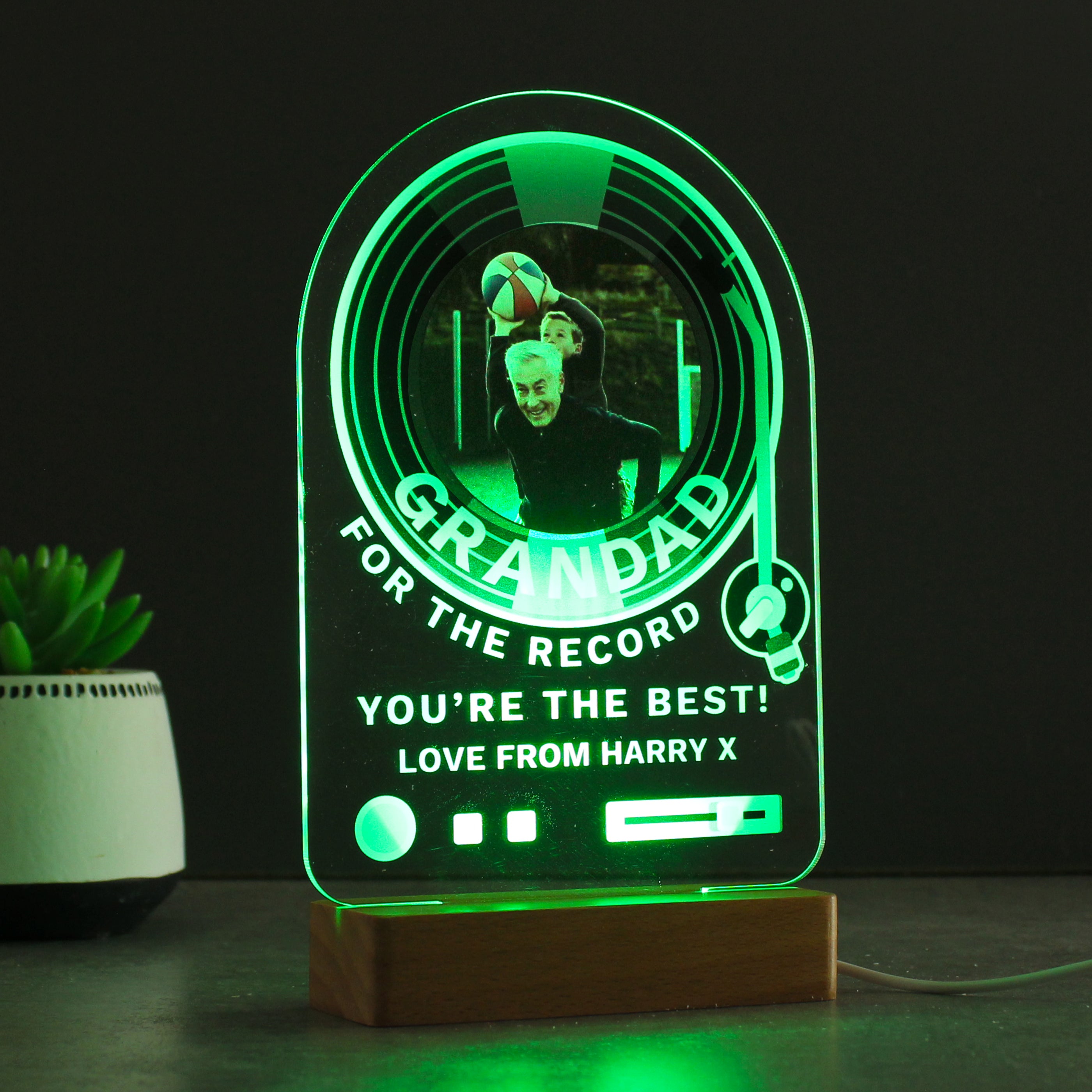 Personalised Record Photo Upload Wooden Based LED Light - gift & personalise