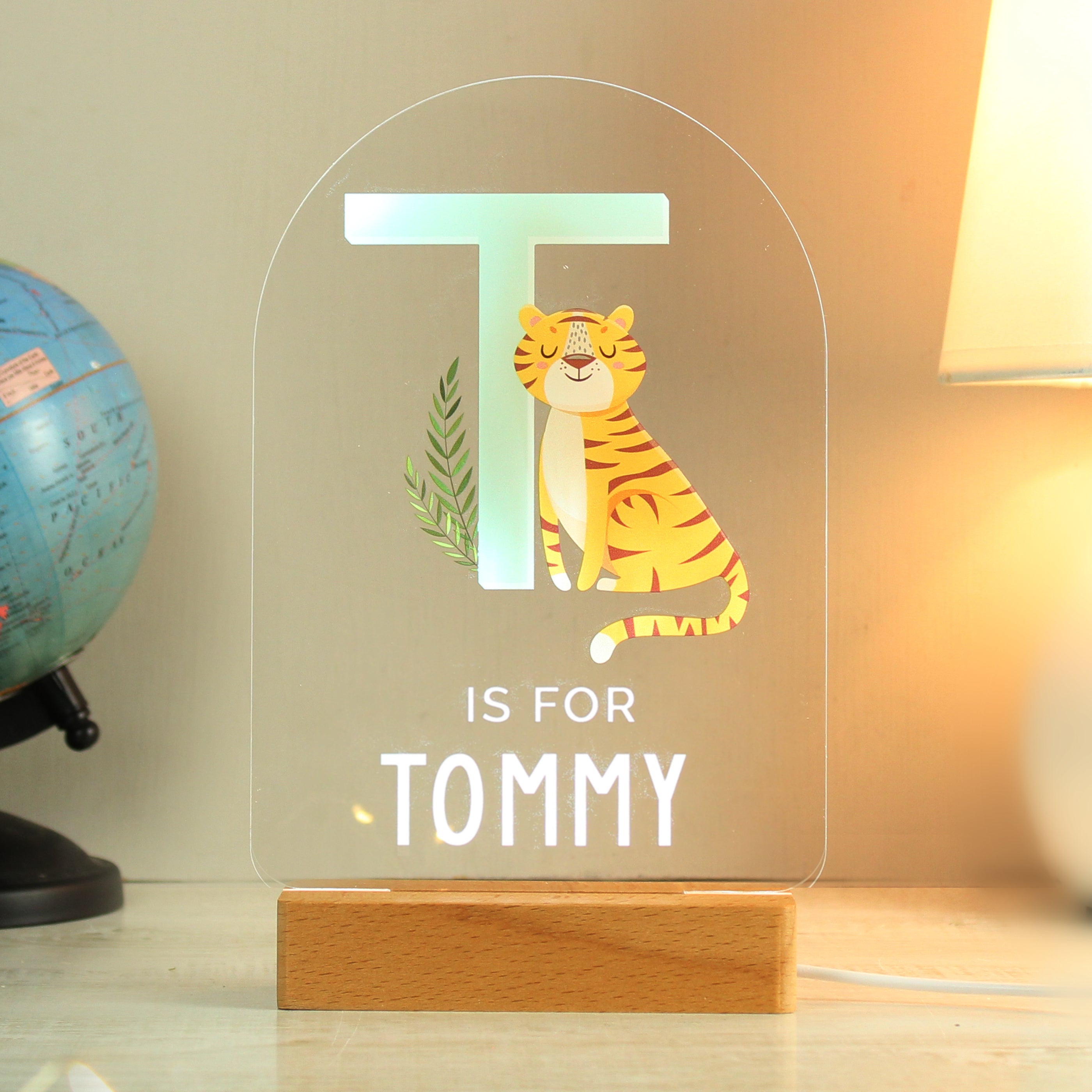 Personalised Animal Alphabet Wooden Based LED Light - gift & personalise