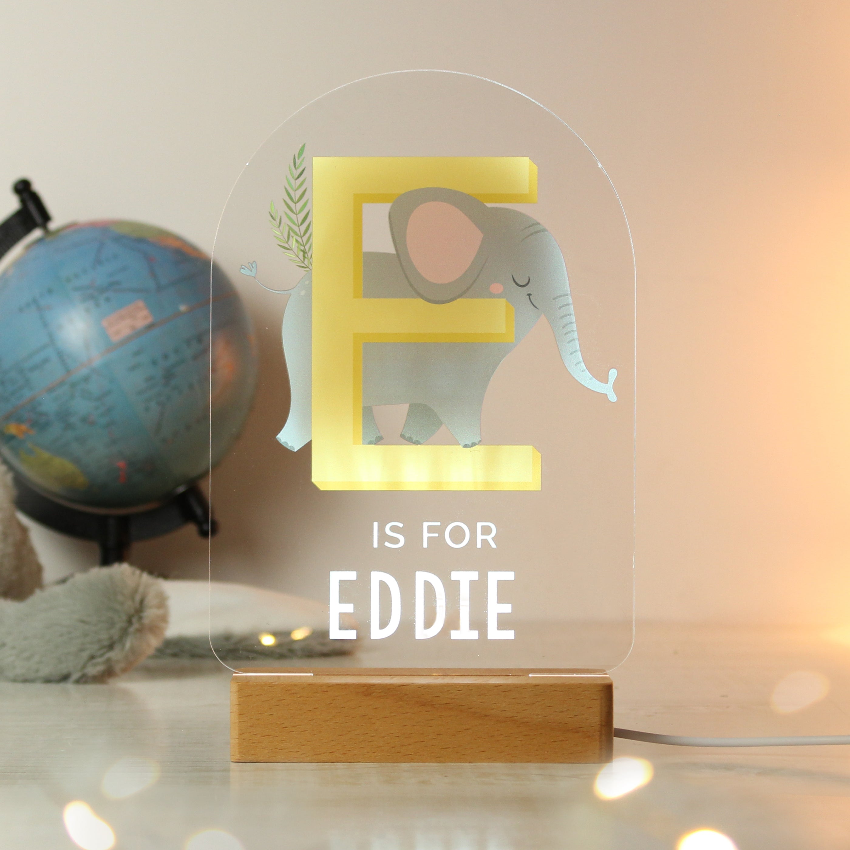 Personalised Animal Alphabet Wooden Based LED Light - gift & personalise