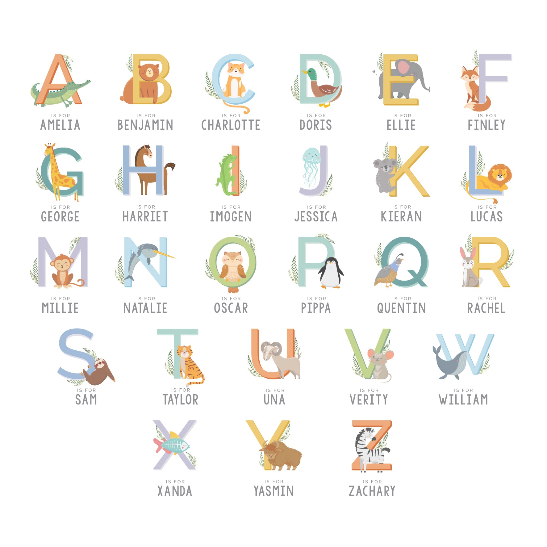 Personalised Animal Alphabet Wooden Based LED Light - gift & personalise