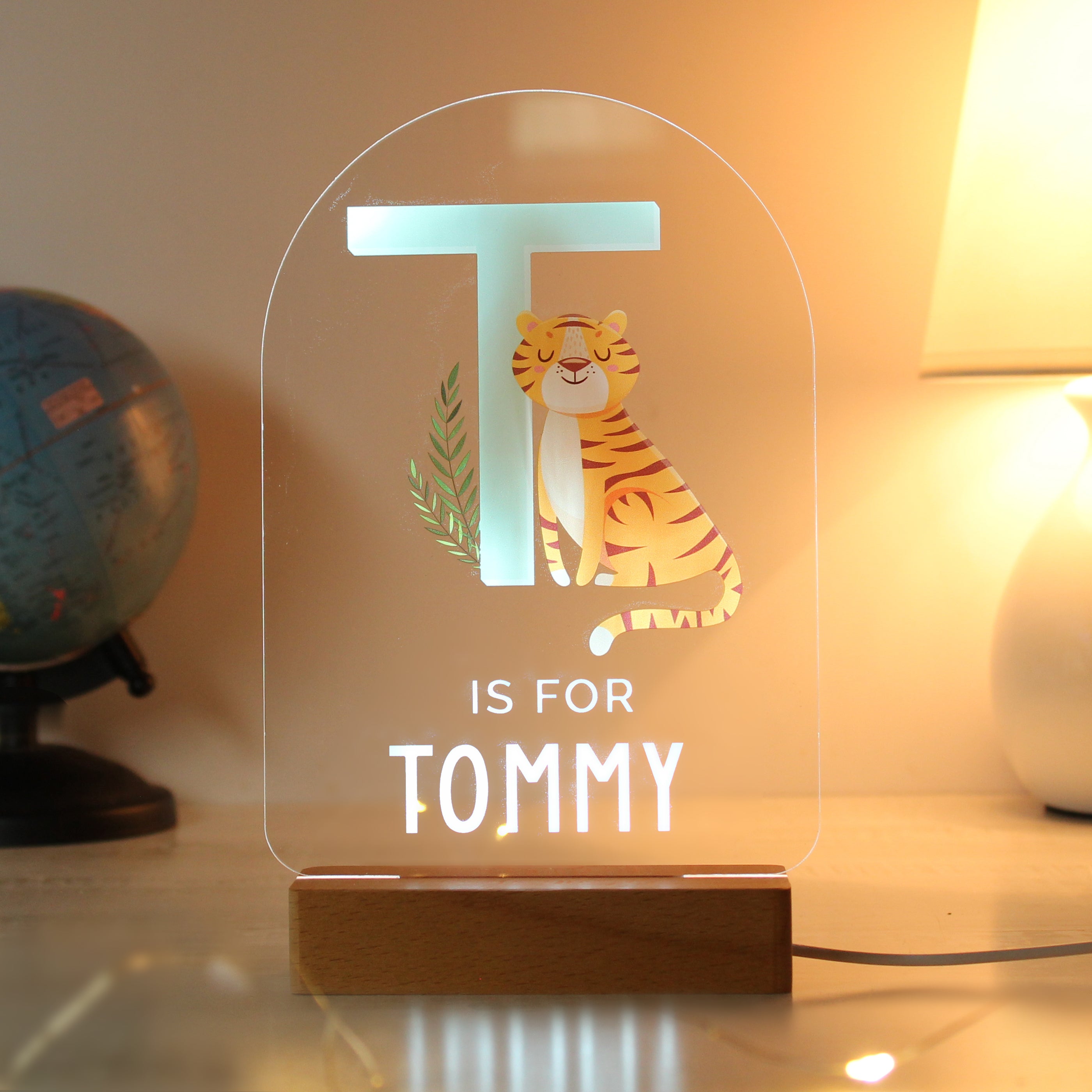 Personalised Animal Alphabet Wooden Based LED Light - gift & personalise