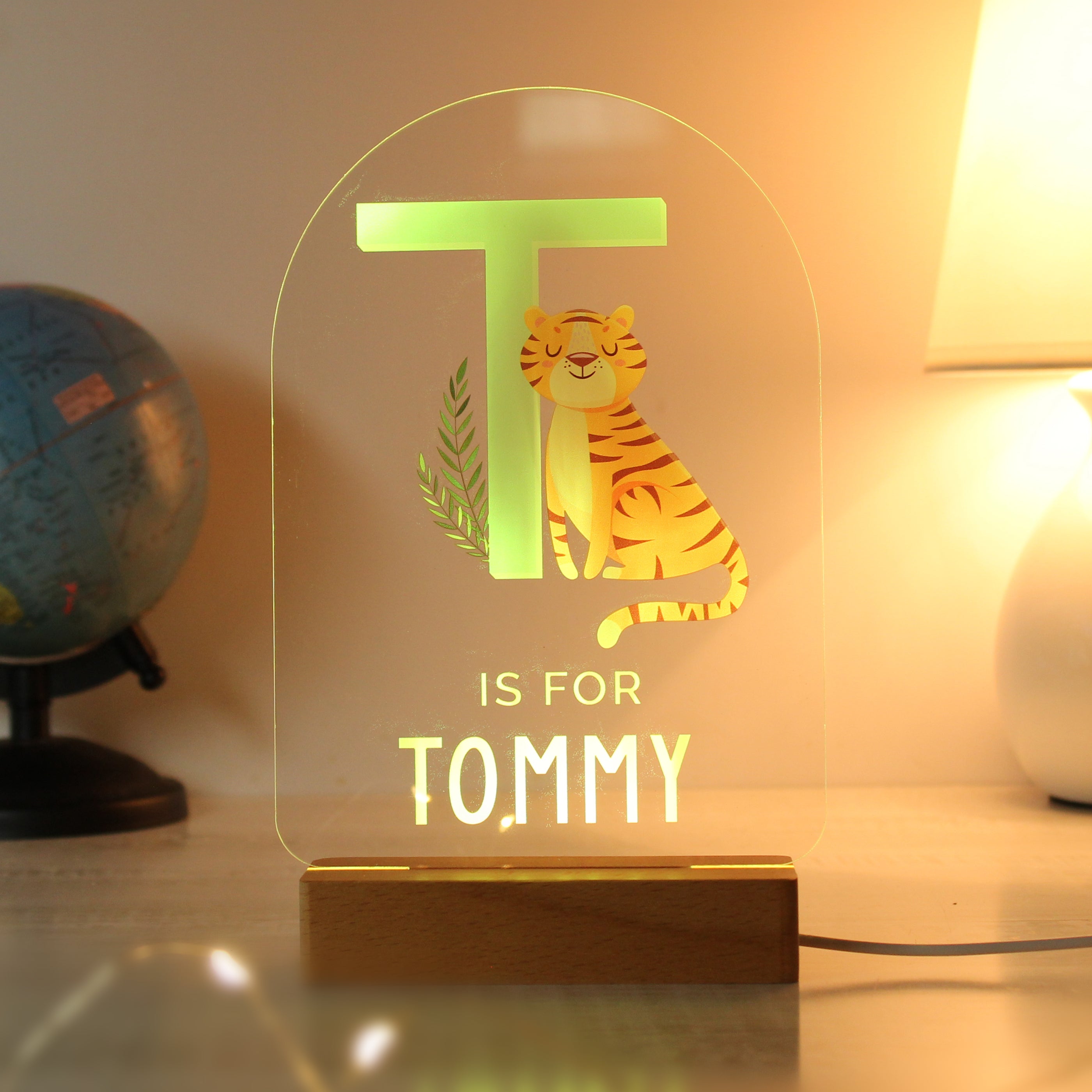 Personalised Animal Alphabet Wooden Based LED Light - gift & personalise