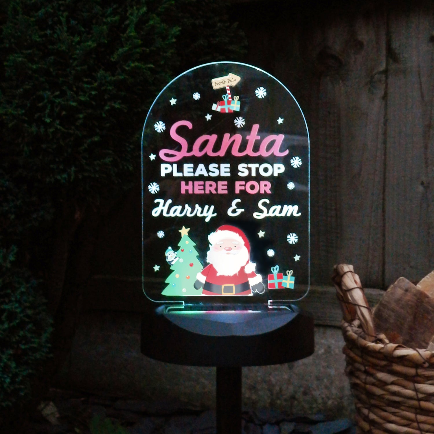 Personalised Santa Stop Here Outdoor Solar Light - gift & personalise