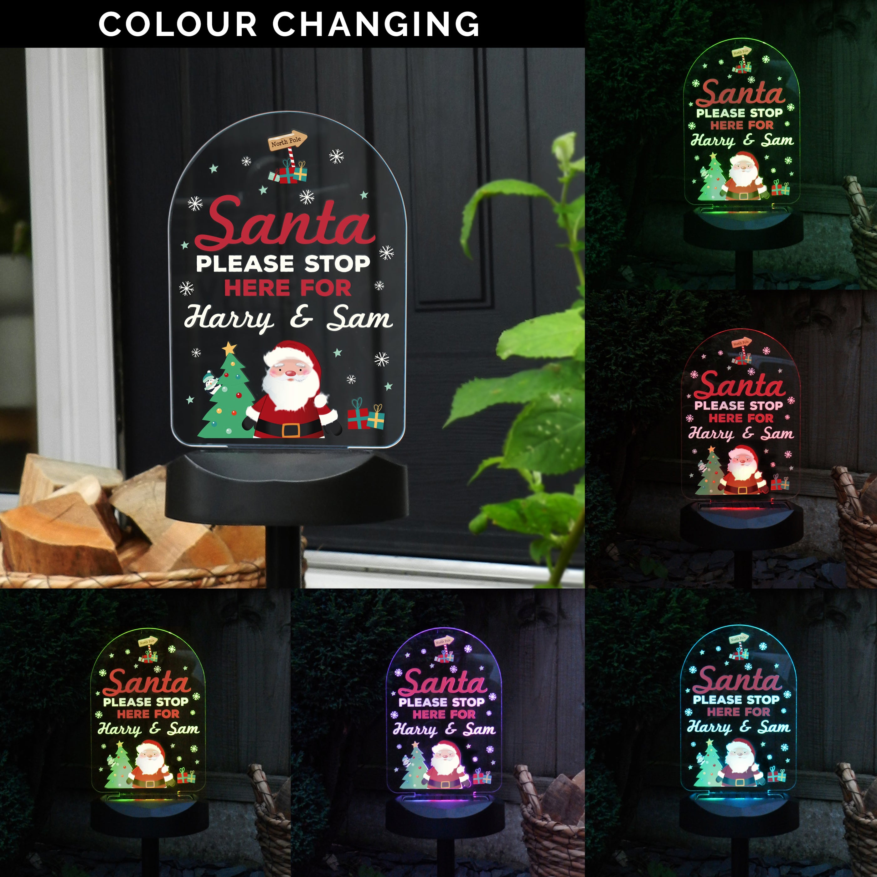 Personalised Santa Stop Here Outdoor Solar Light - gift & personalise