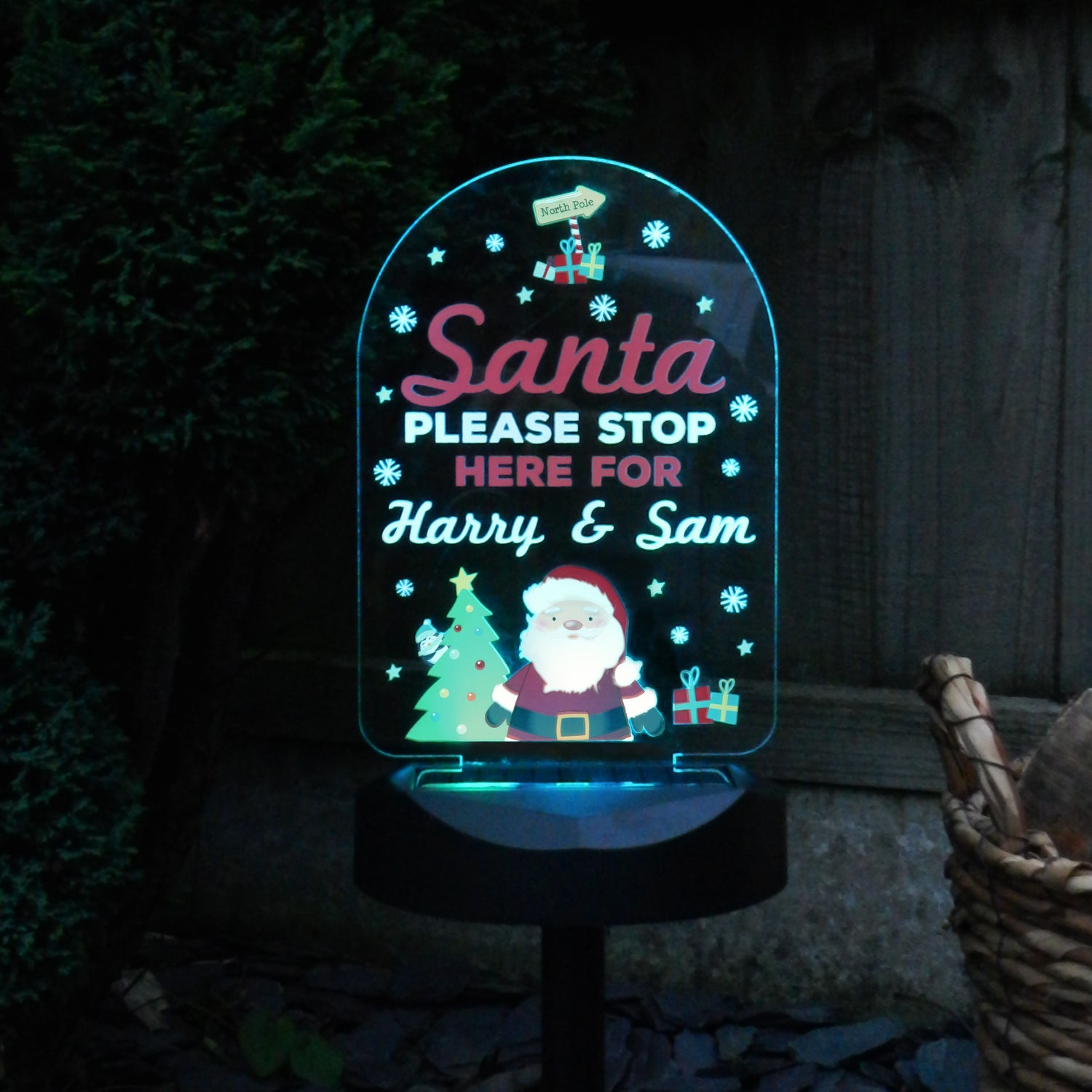 Personalised Santa Stop Here Outdoor Solar Light - gift & personalise