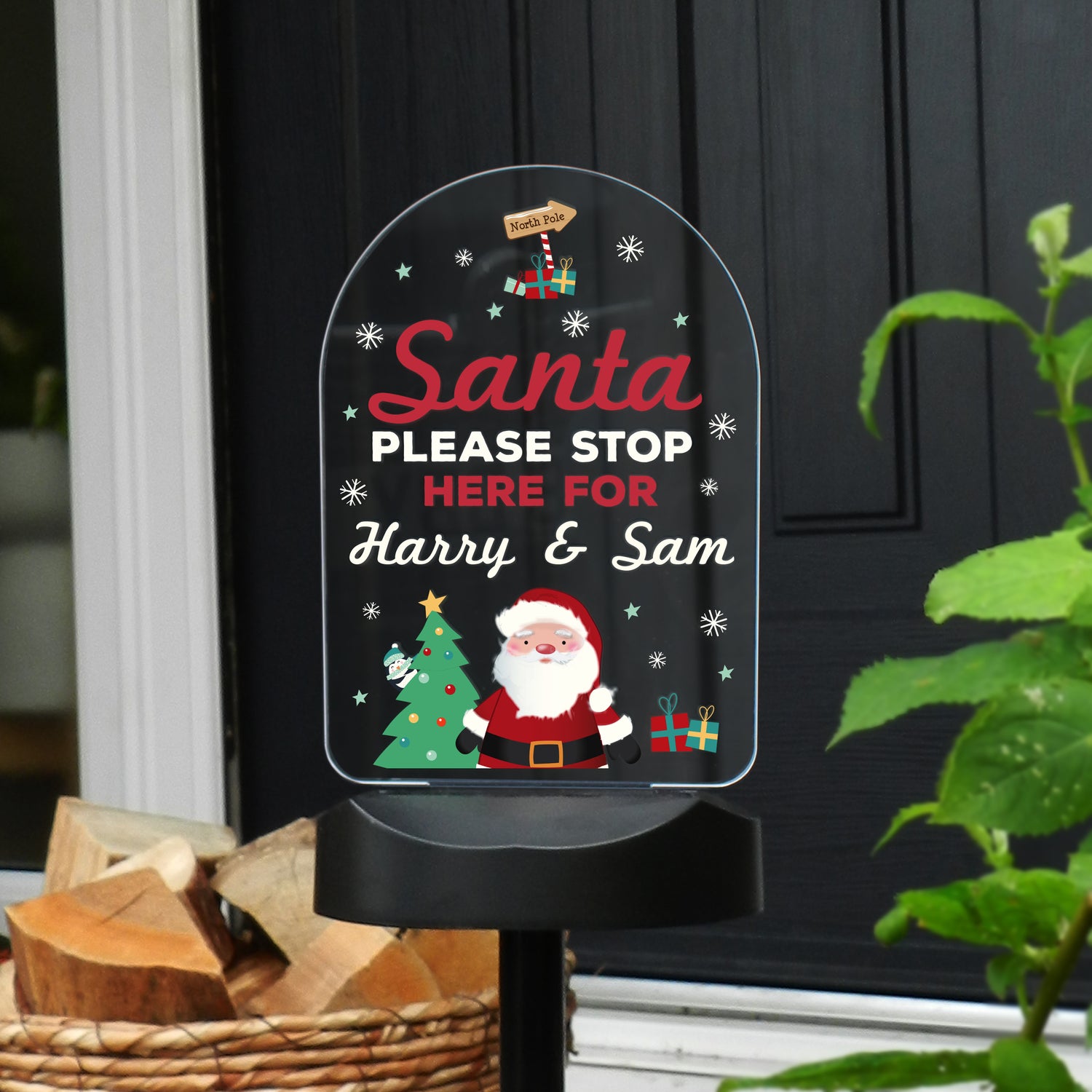 Personalised Santa Stop Here Outdoor Solar Light - gift & personalise