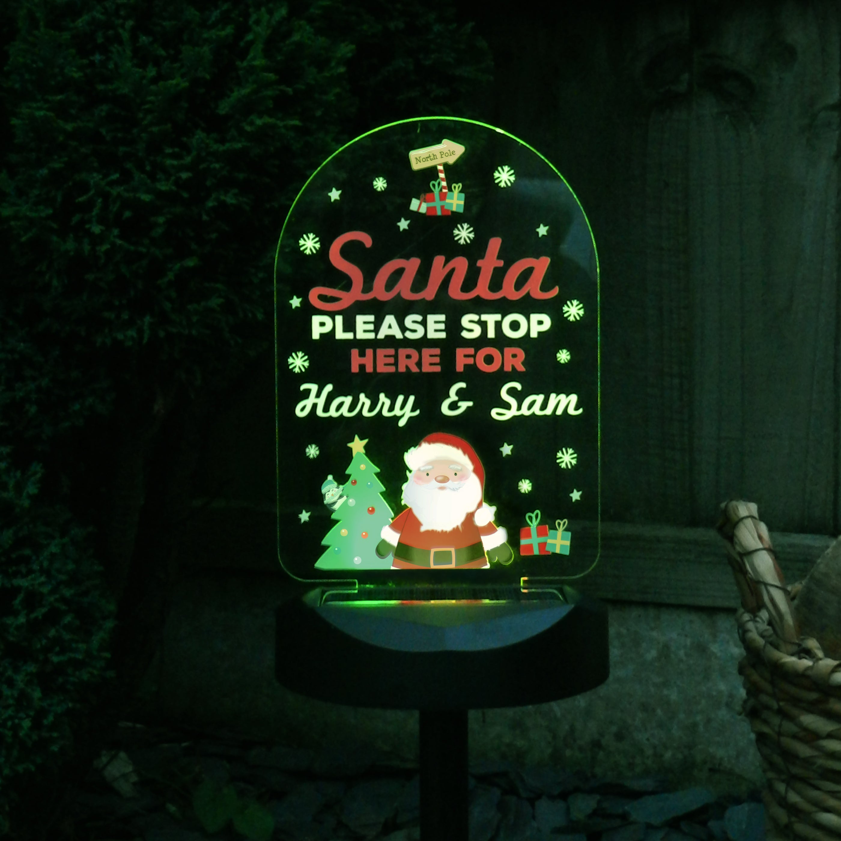 Personalised Santa Stop Here Outdoor Solar Light - gift & personalise