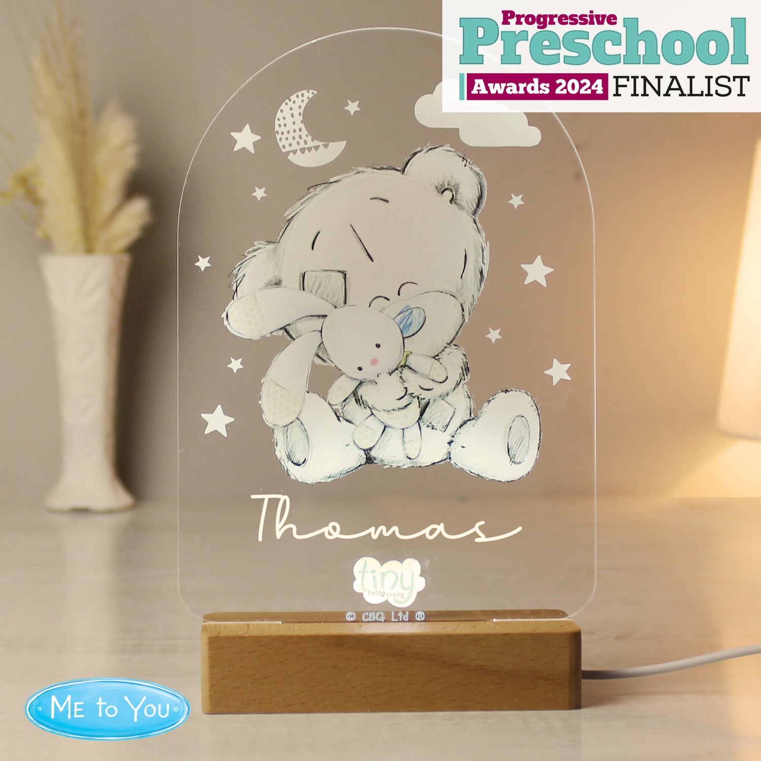 Personalised Tiny Tatty Teddy Wooden Based LED Light - gift & personalise