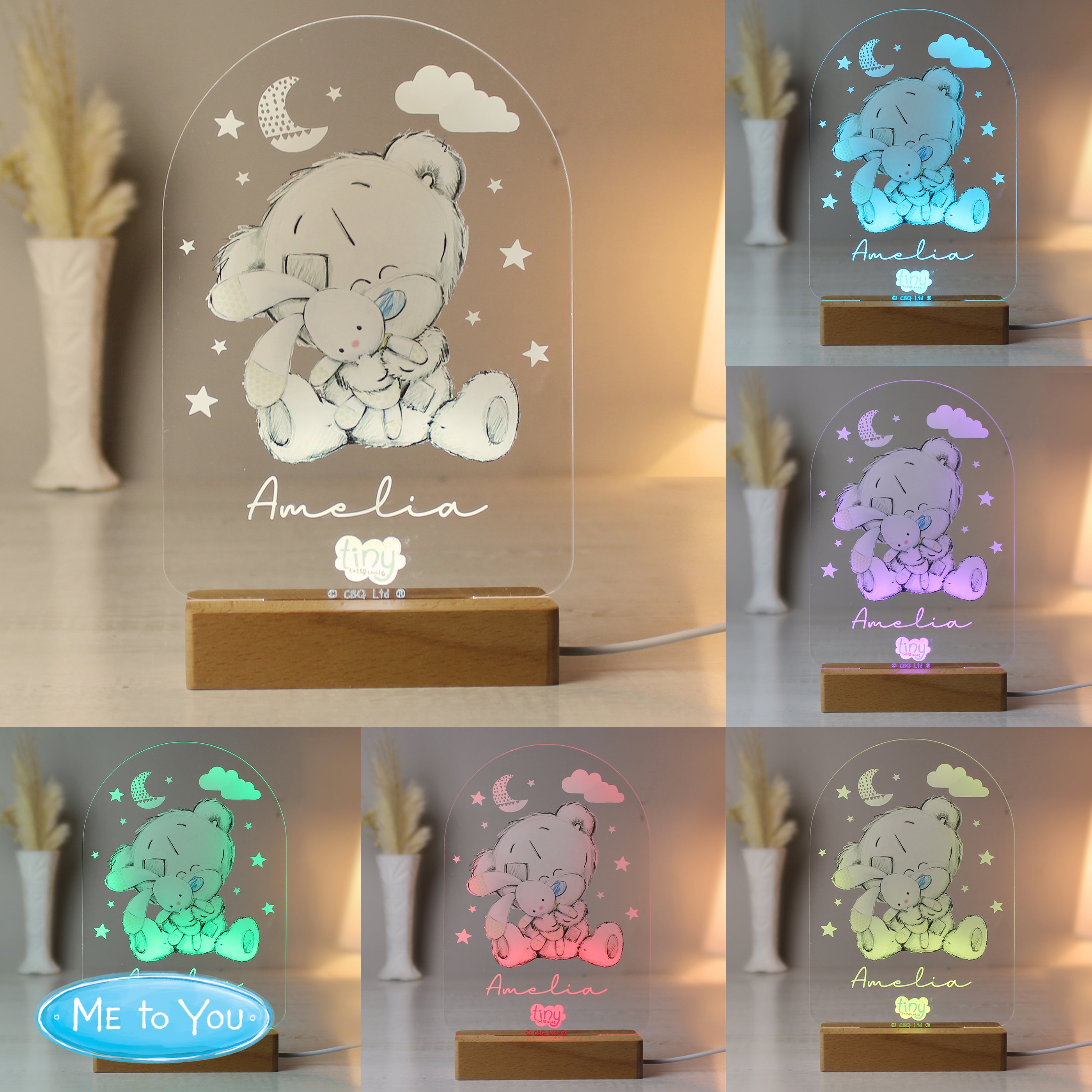 Personalised Tiny Tatty Teddy Wooden Based LED Light - gift & personalise