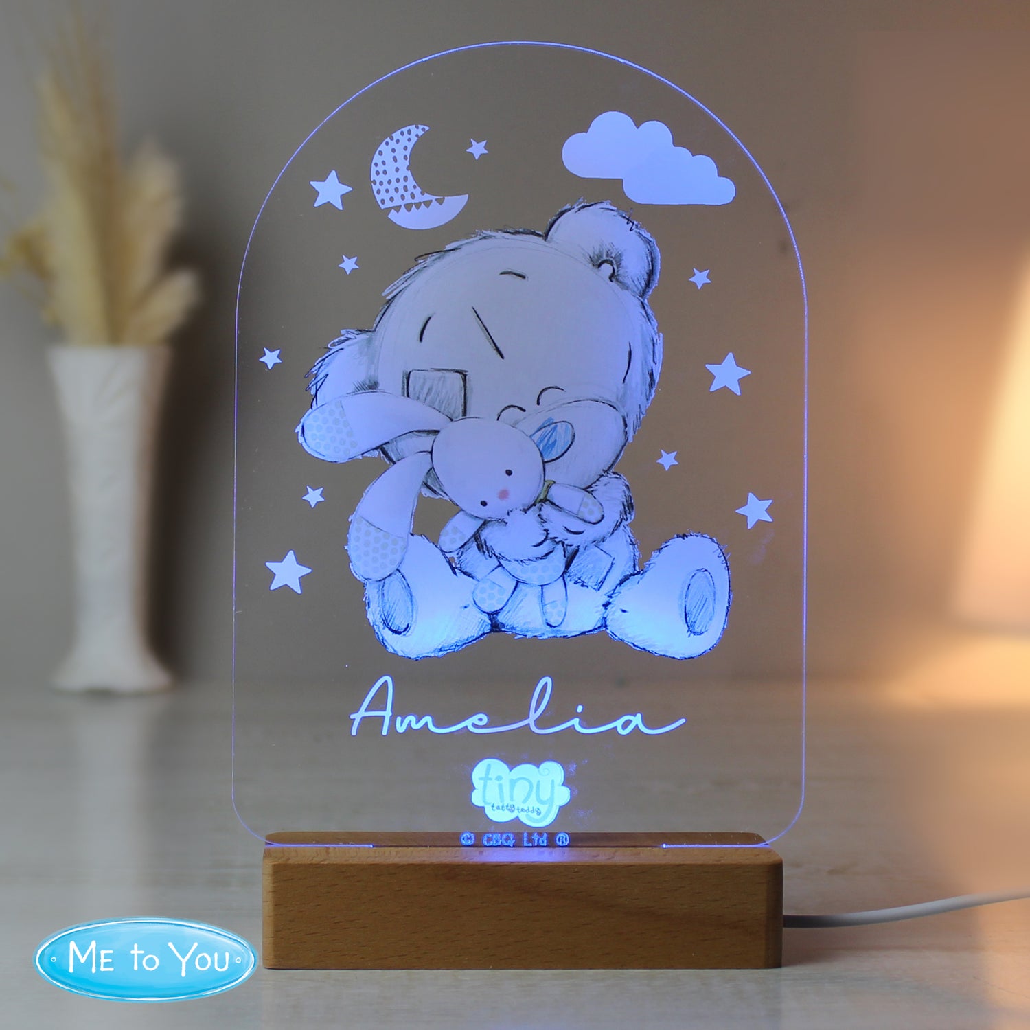 Personalised Tiny Tatty Teddy Wooden Based LED Light - gift & personalise