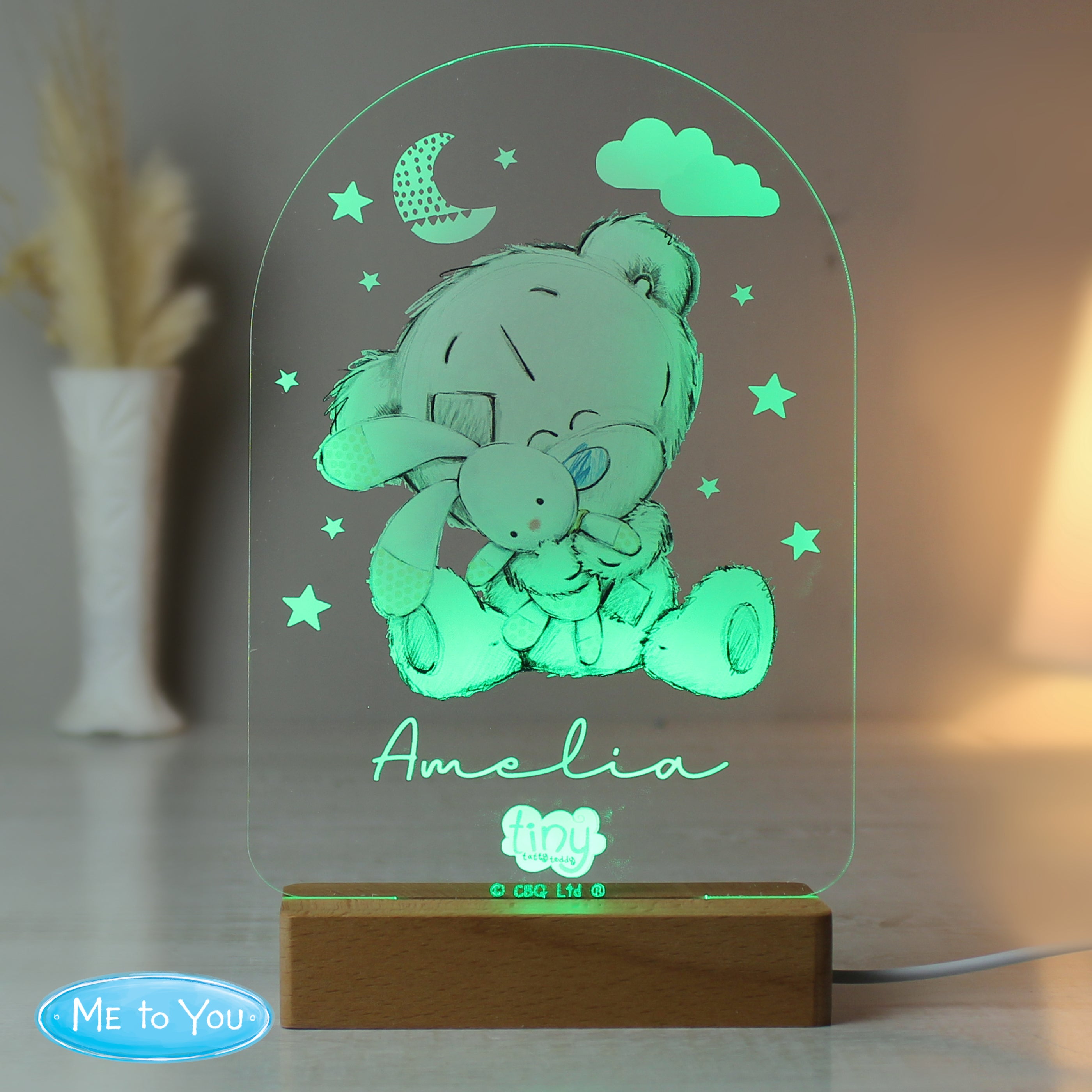 Personalised Tiny Tatty Teddy Wooden Based LED Light - gift & personalise