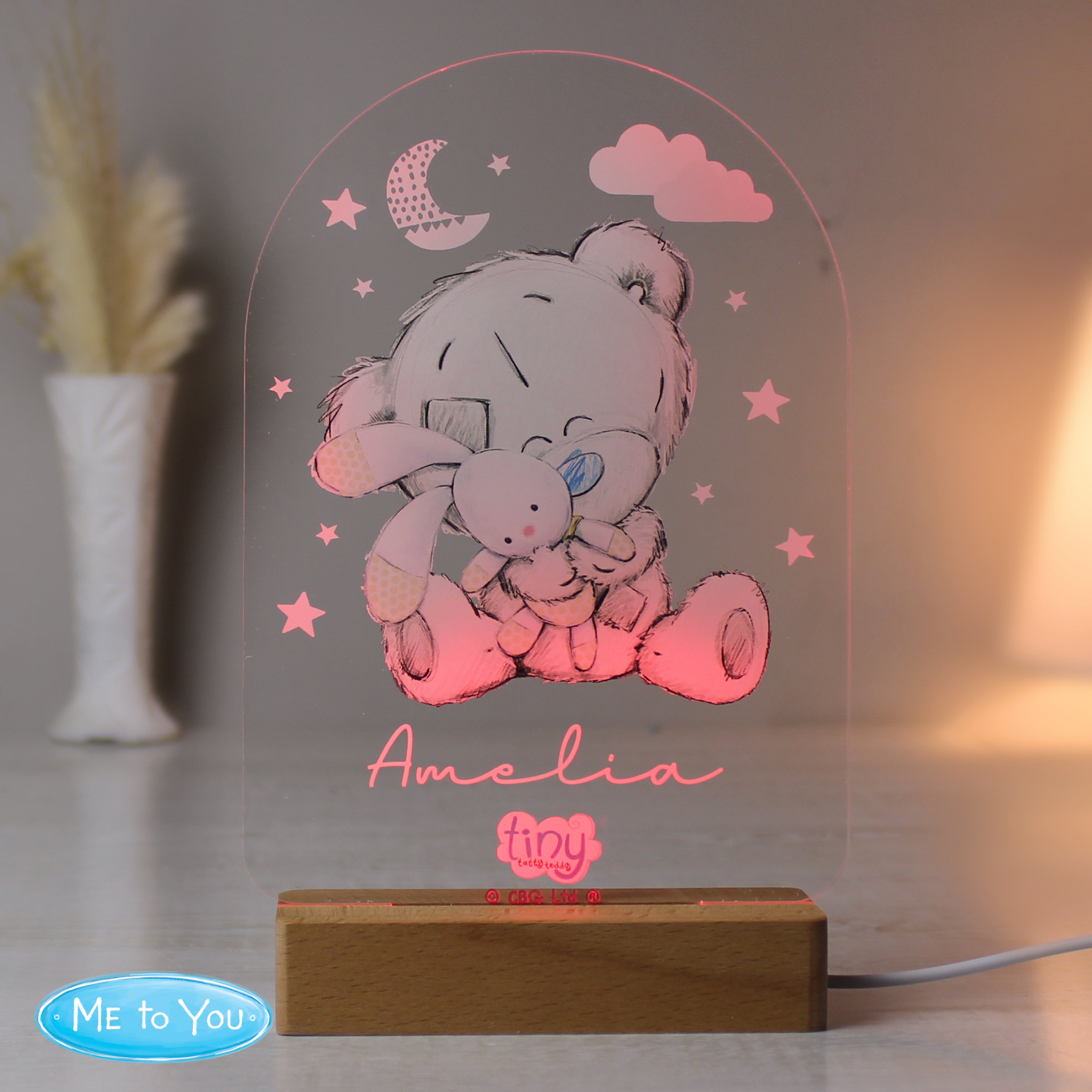 Personalised Tiny Tatty Teddy Wooden Based LED Light - gift & personalise