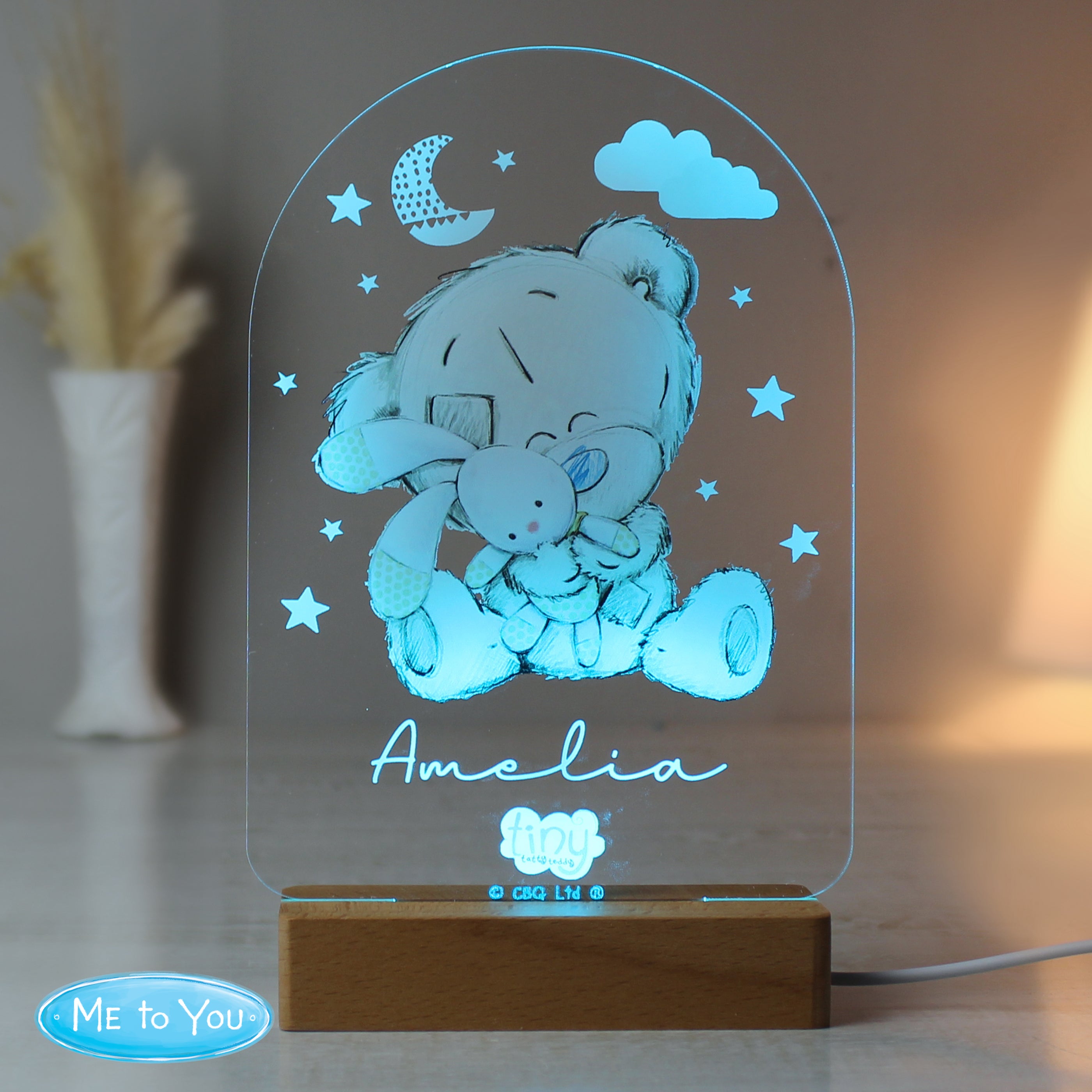 Personalised Tiny Tatty Teddy Wooden Based LED Light - gift & personalise