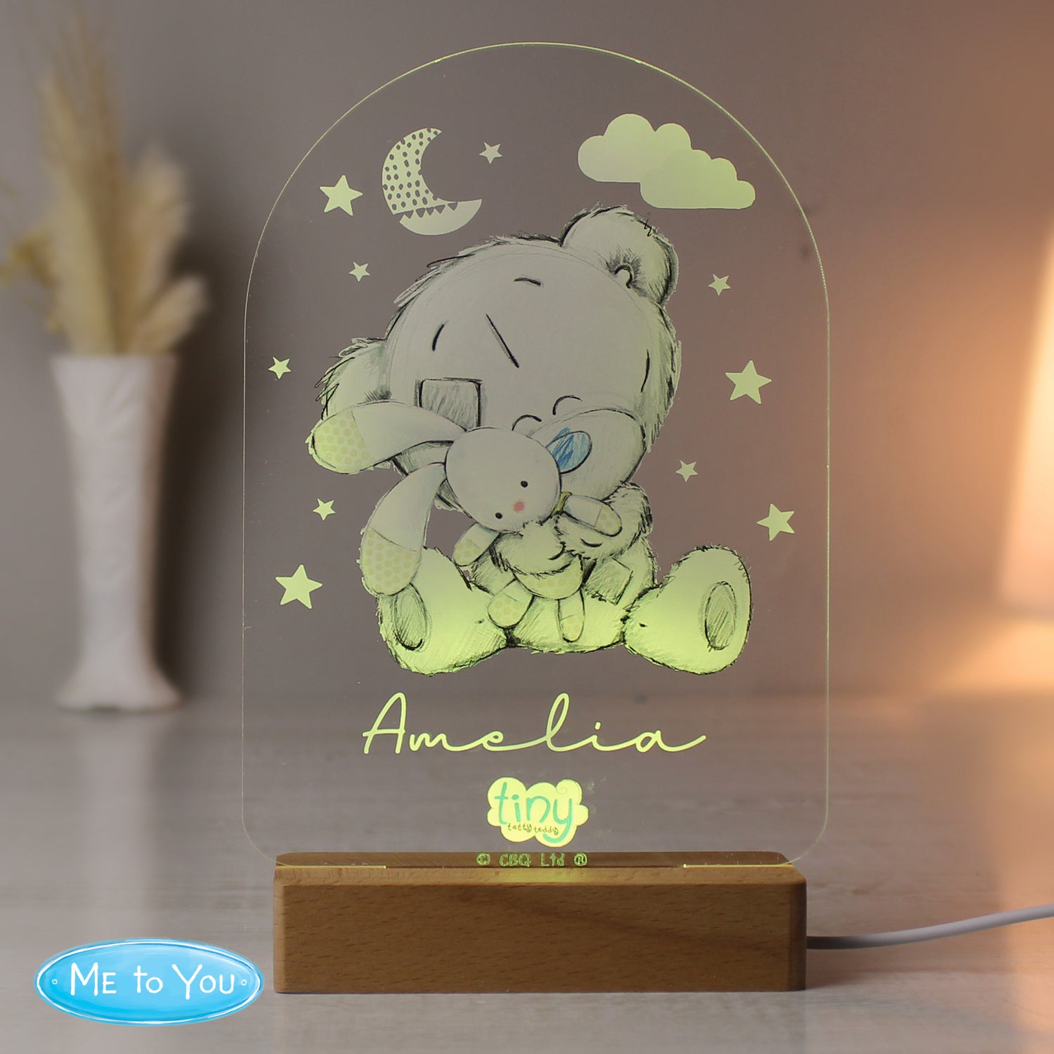 Personalised Tiny Tatty Teddy Wooden Based LED Light - gift & personalise