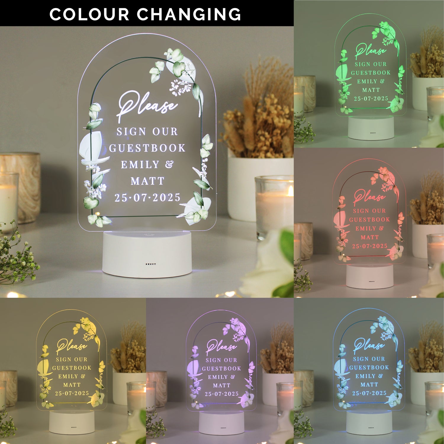 Personalised Botanical LED Colour Changing Wedding Sign - gift & personalise